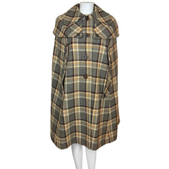 Vintage 1970s Marielle Fleury Cape Plaid Tweed Wool Size M