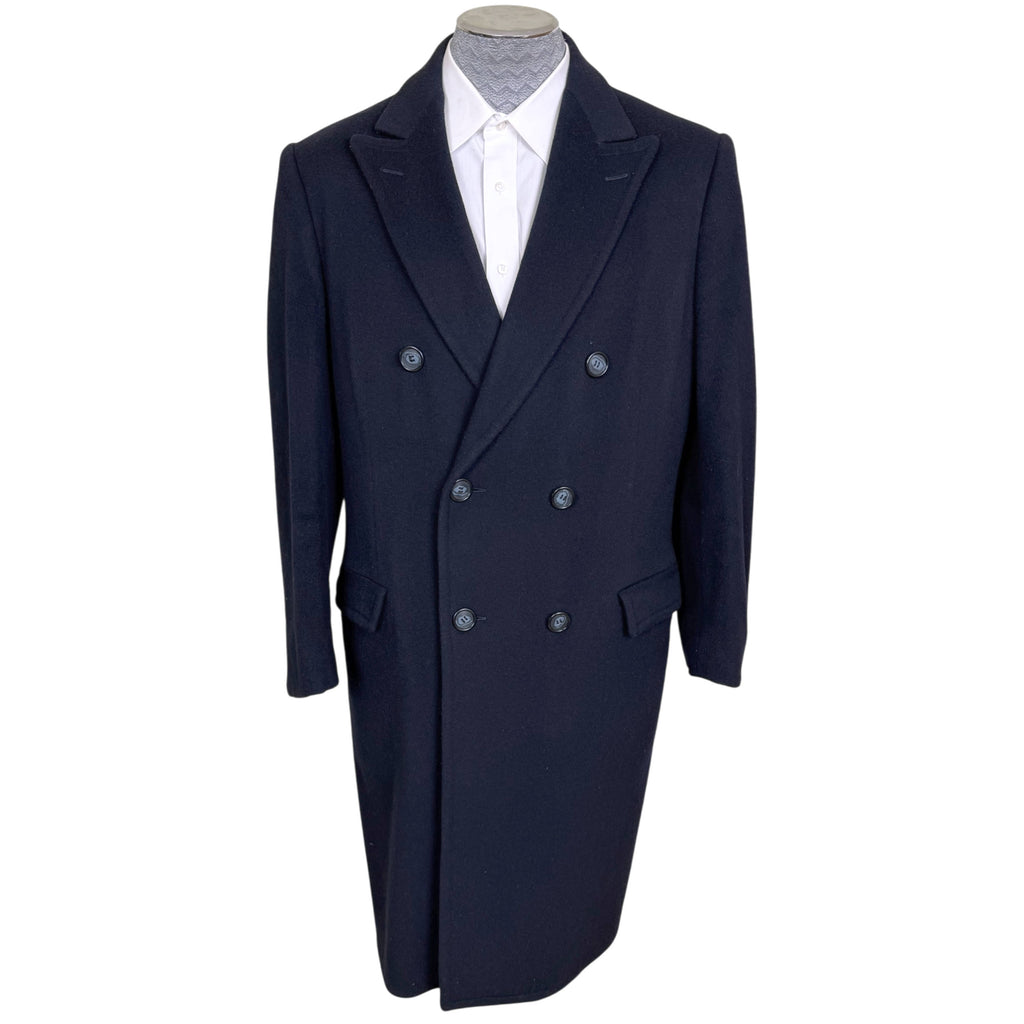 Vintage 1990s Italian Wool Overcoat Mario Zegna Fabric Double Breasted Navy Coat