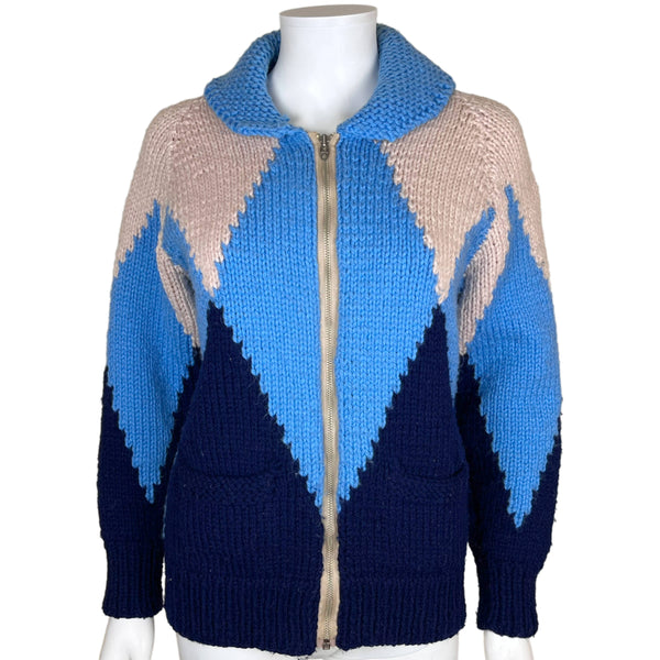 1960s Vintage Wool Cowichan Sweater Mary Maxim Diamond Ptn