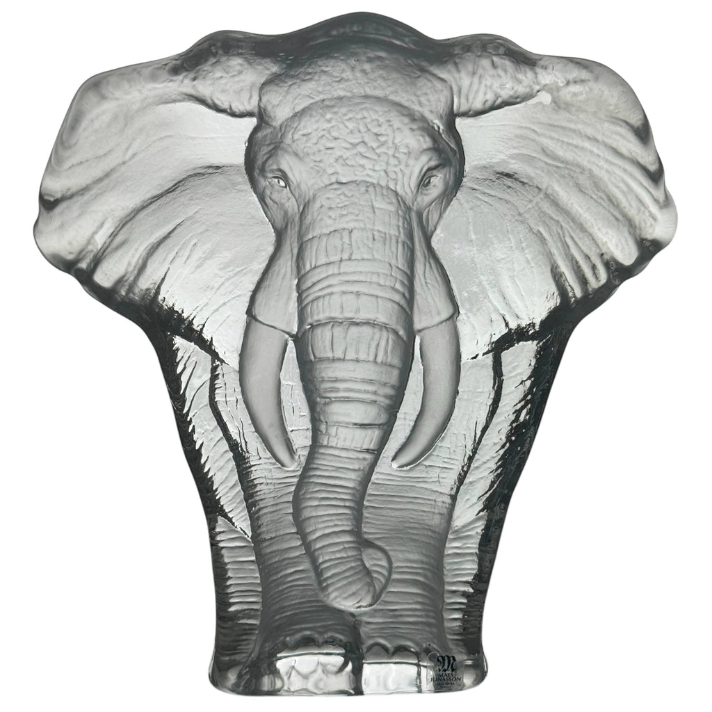 Vintage Mats Jonasson Crystal Elephant Sculpture Flatback 8”