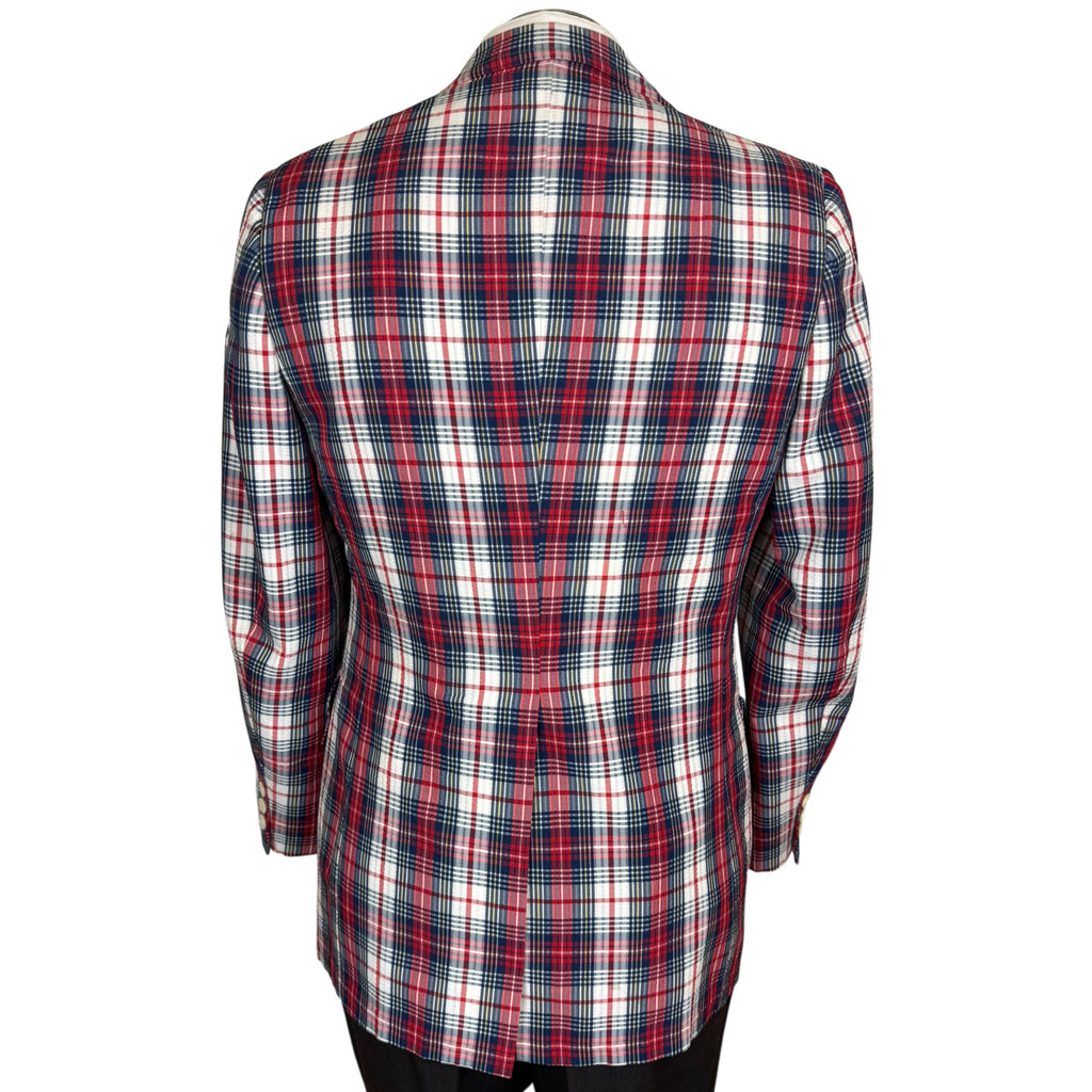 Vintage 1970s Plaid Blazer Jacket Red White Blue Check Size 36