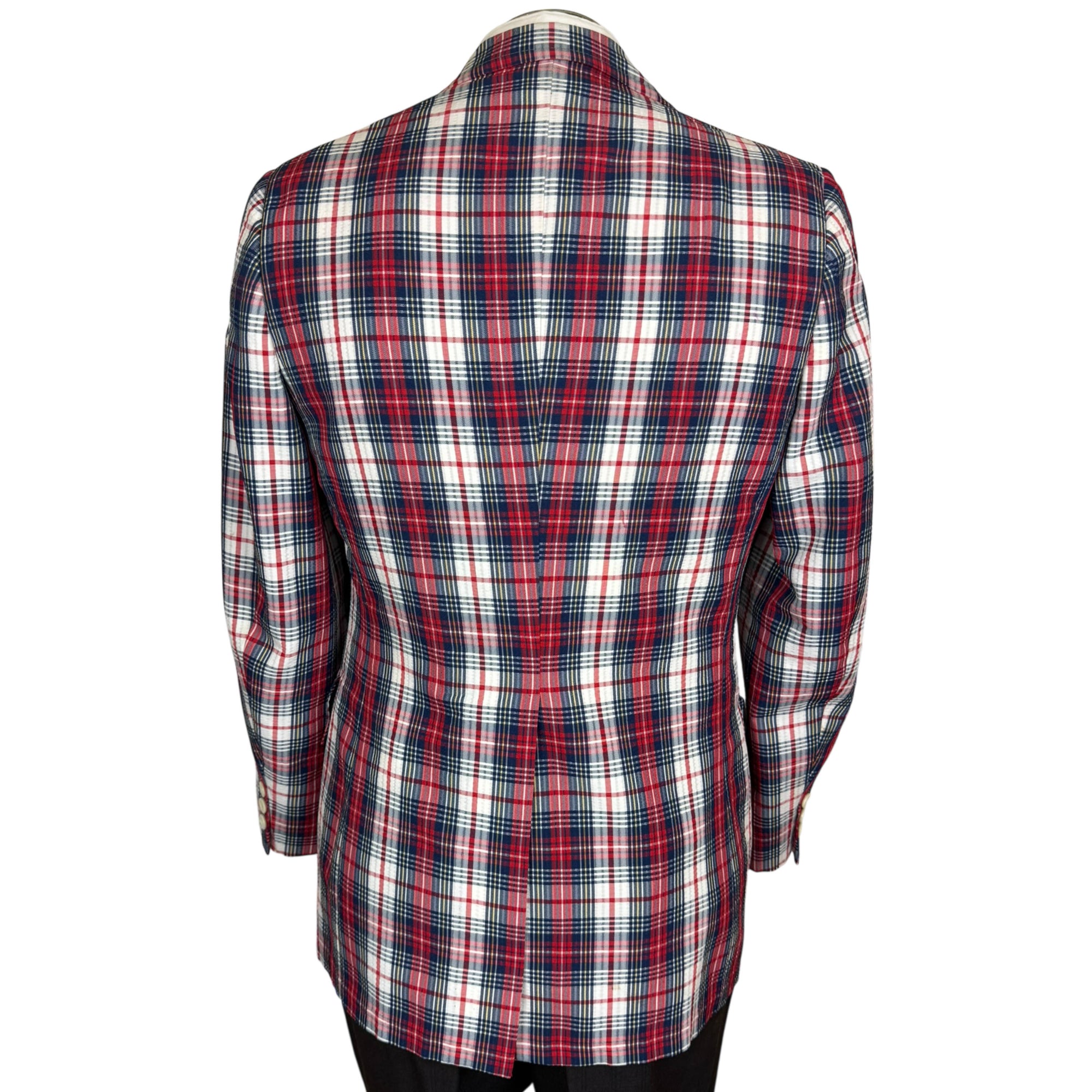 Vintage 1970s Plaid Blazer Jacket Red White Blue Check Size 36
