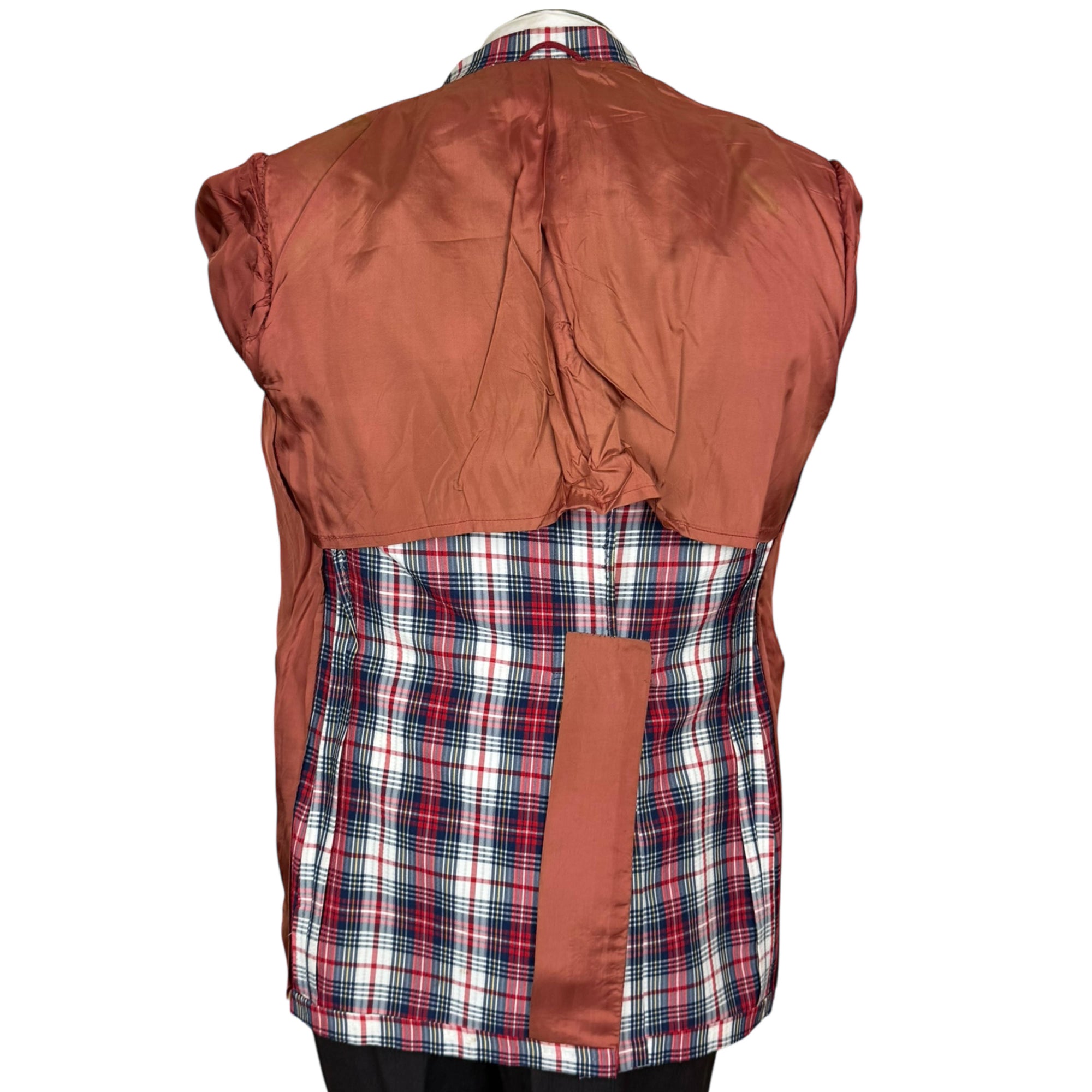 Vintage 1970s Plaid Blazer Jacket Red White Blue Check Size 36