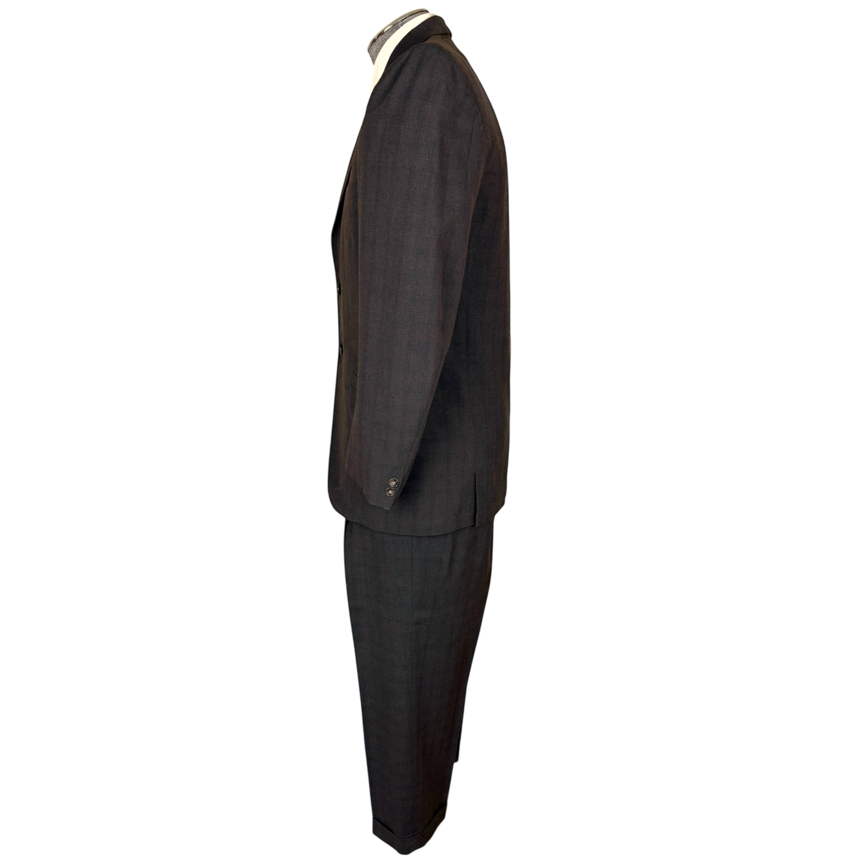 Vintage 1950s Men's Suit Subtle Brown Check Wool Size S M