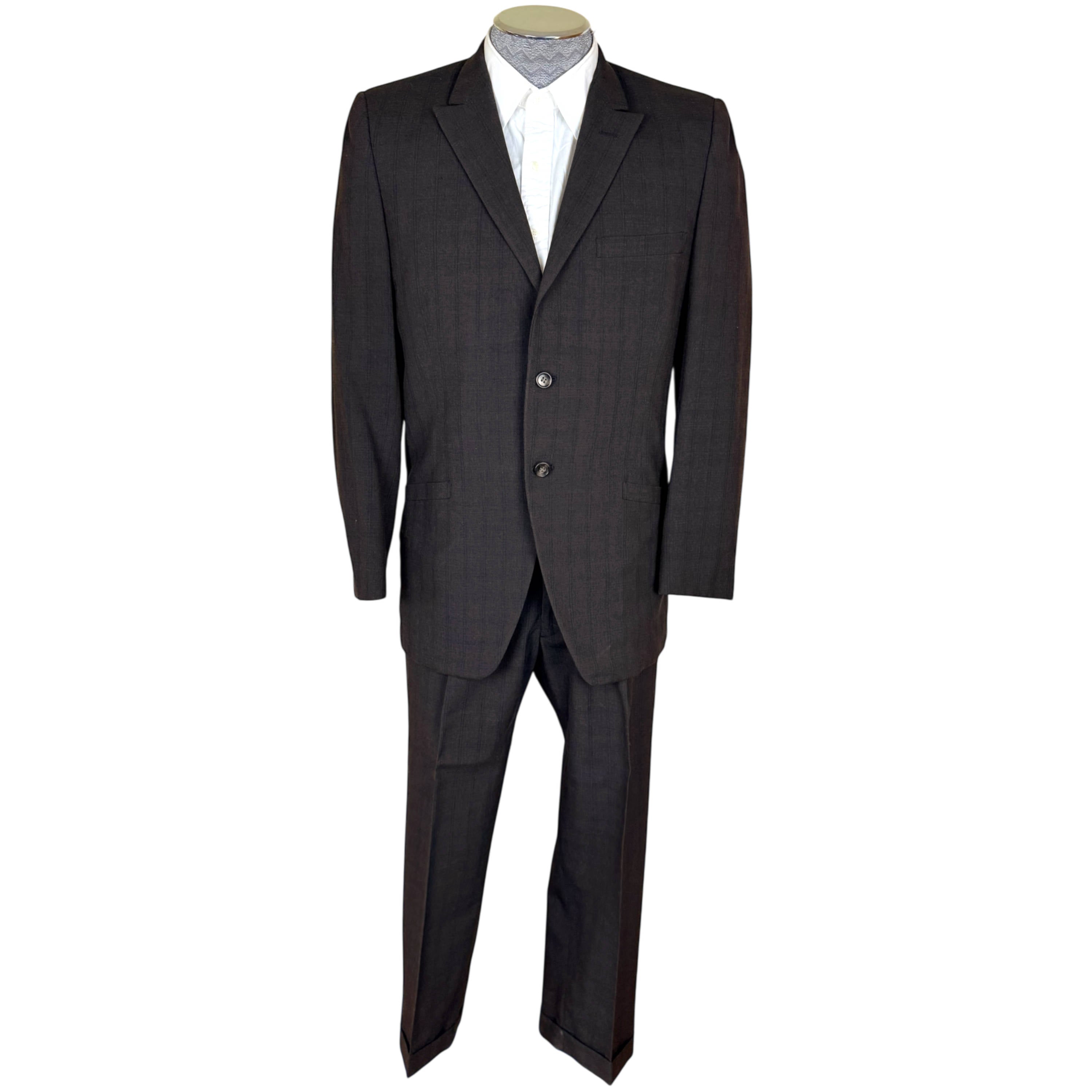 Vintage 1950s Men's Suit Subtle Brown Check Wool Size S M