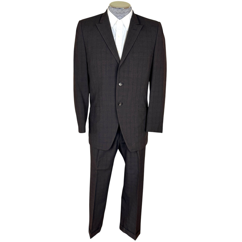 Vintage 1950s Men’s Suit Subtle Brown Check Wool Size S M