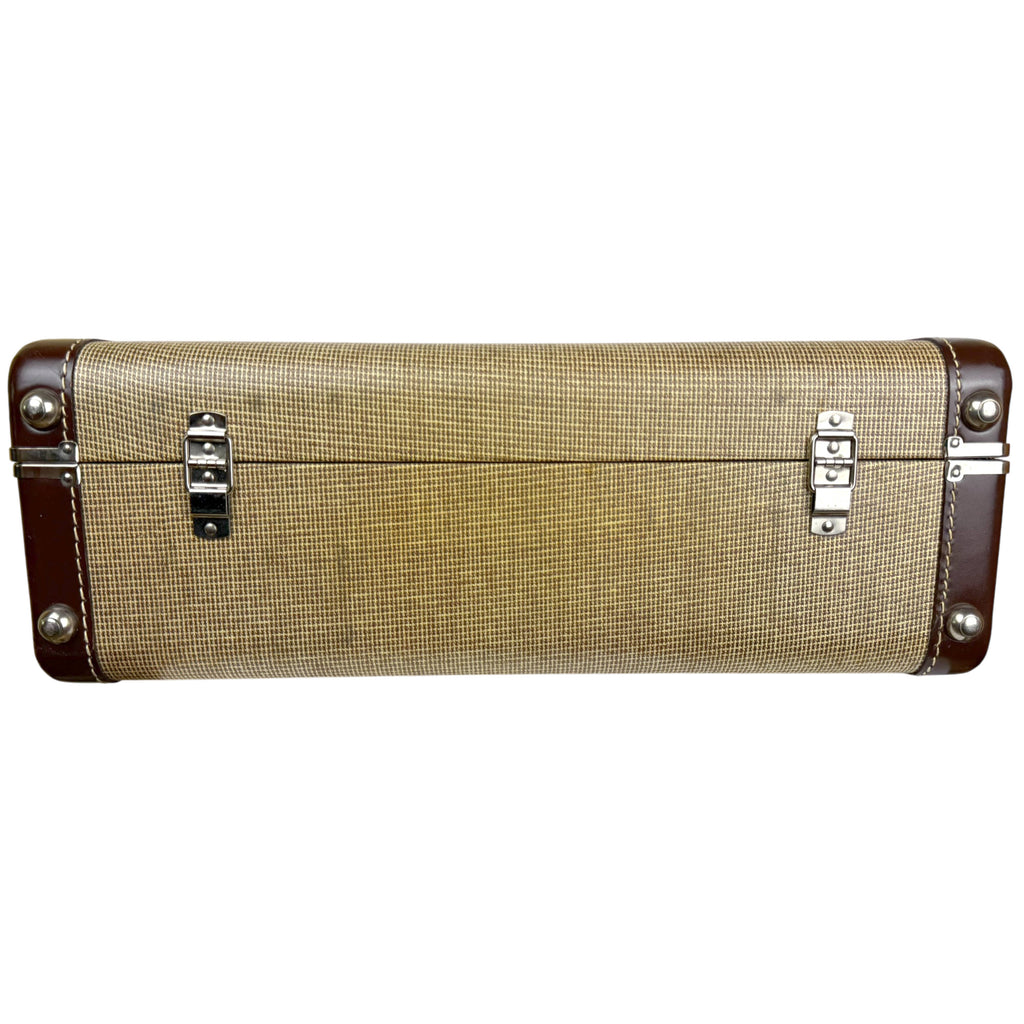 underside of 1950s tweed luggage
