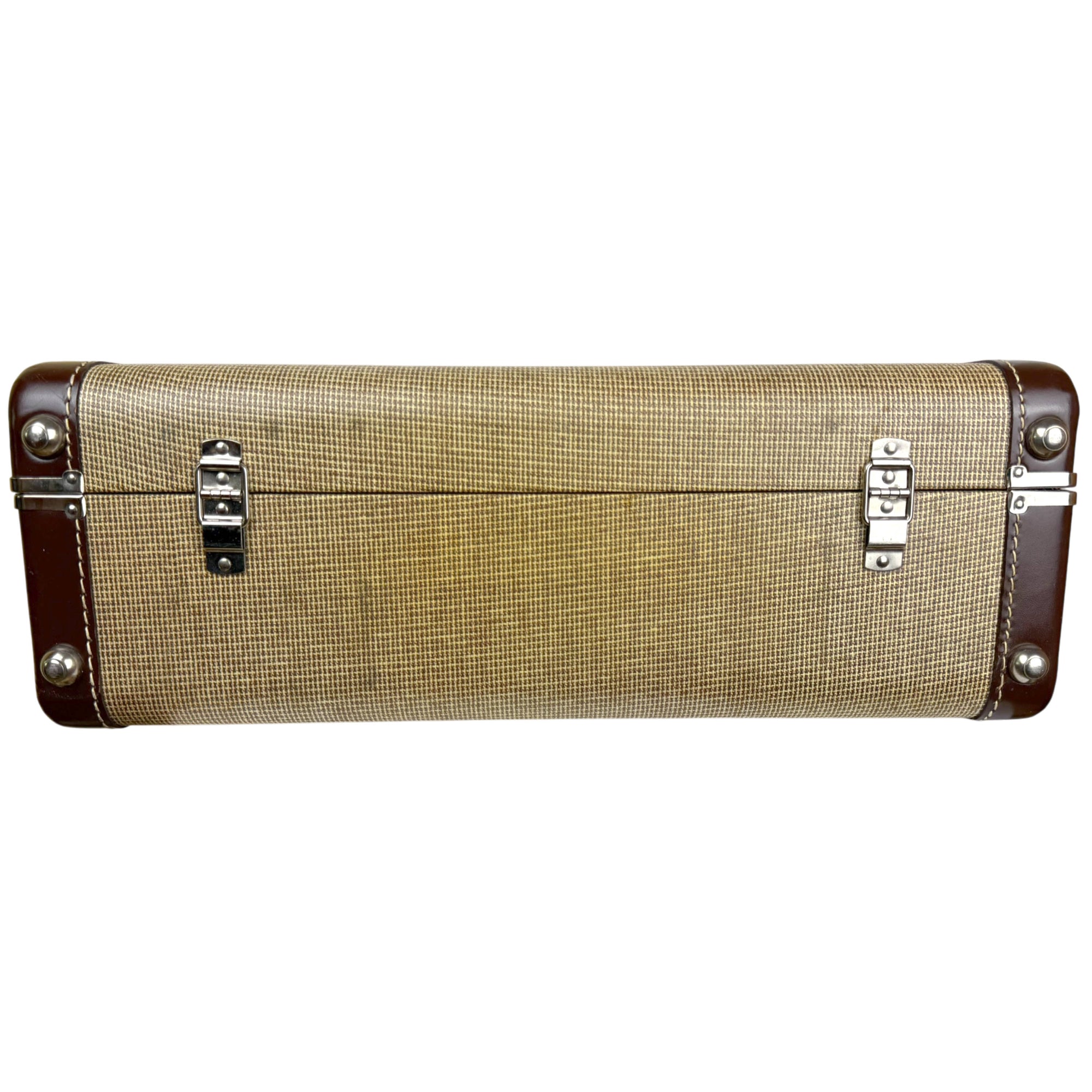 underside of 1950s tweed luggage