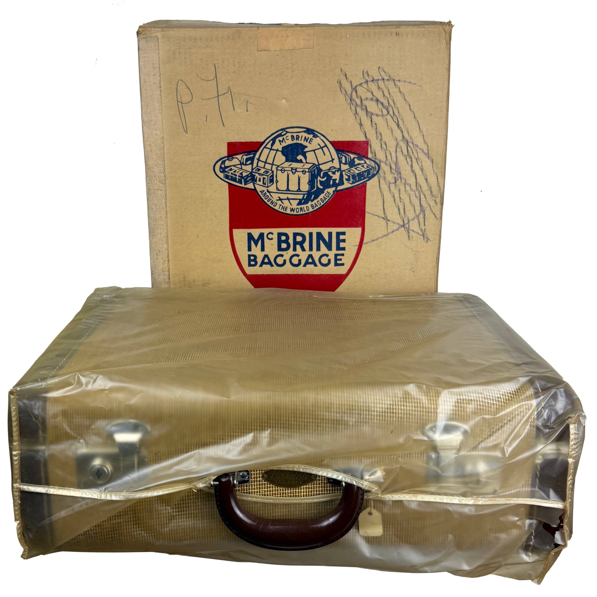 Vintage 1950s Birkdale Tweed Suitcase by McBrine for Eaton's Canada Original Box Key Overnight Luggage