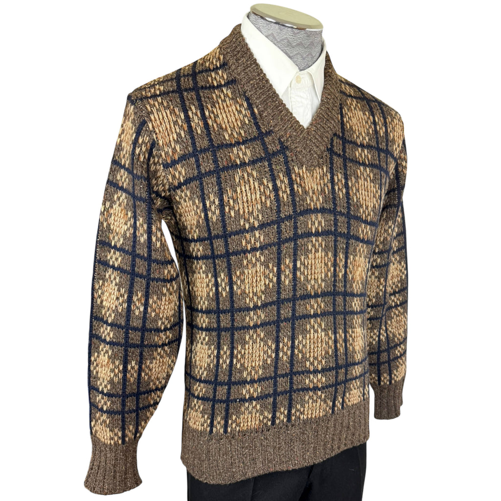 1970s Vintage McGregor Wool Sweater Plaid Knit Pullover Made in Japan