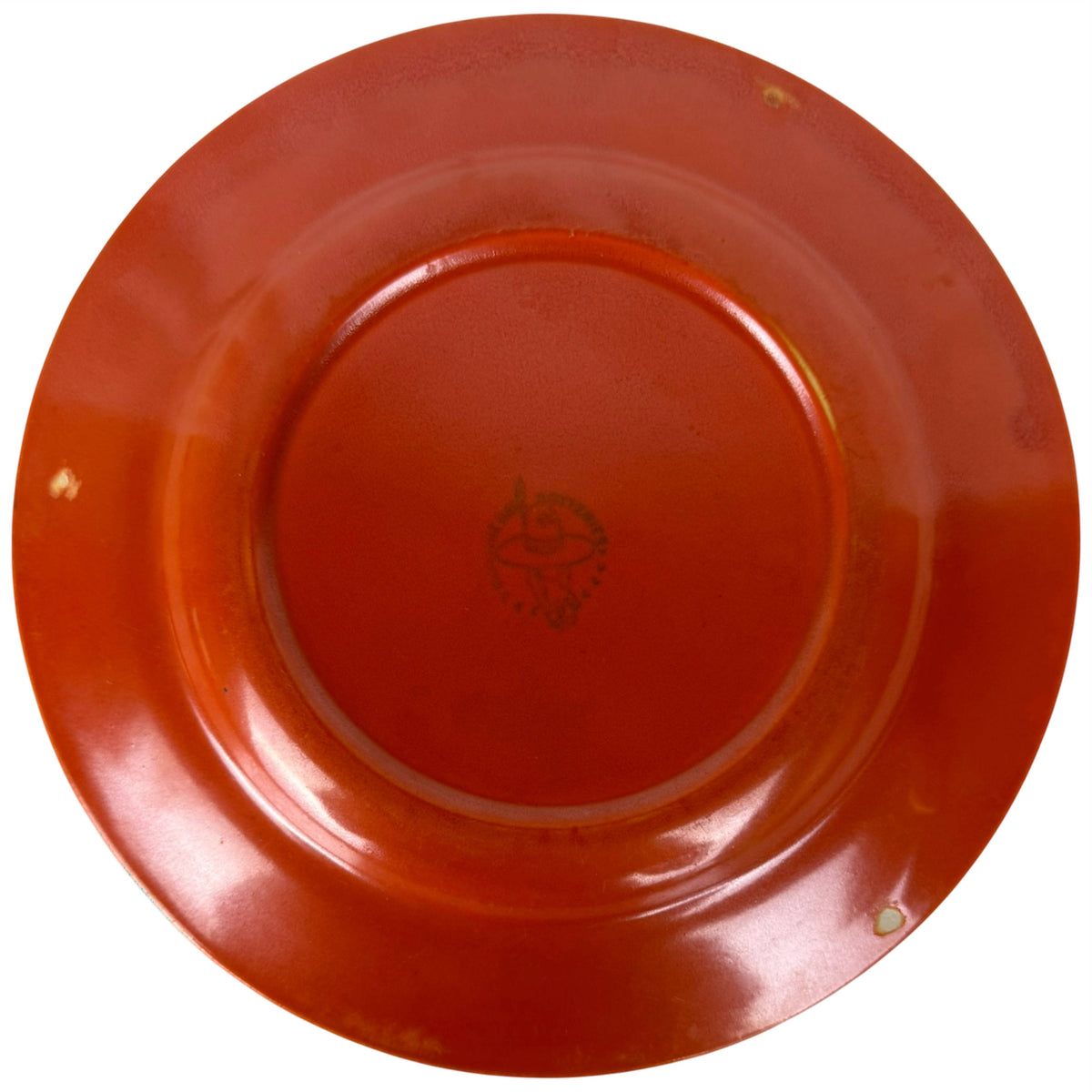 Medicine Hat Potteries Little Chief backstamp on orange red plate