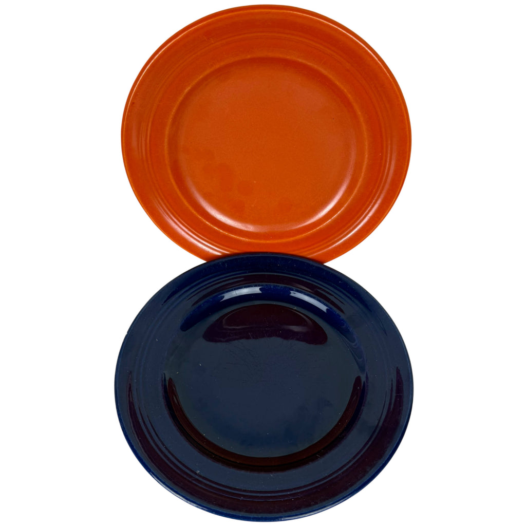 Medicine Hat Potteries 1940s orange red and cobalt blue pottery plates