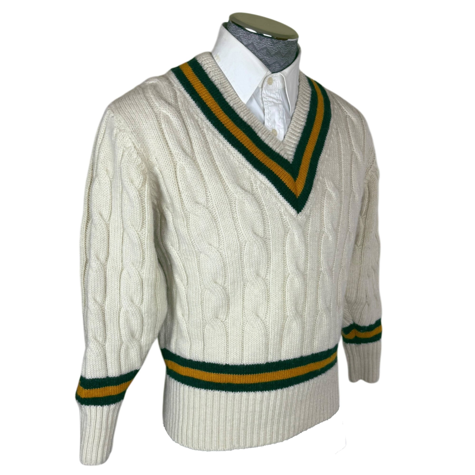 Vintage Cricket Sweater Merchant Fox England Cable Knit Wool Size S