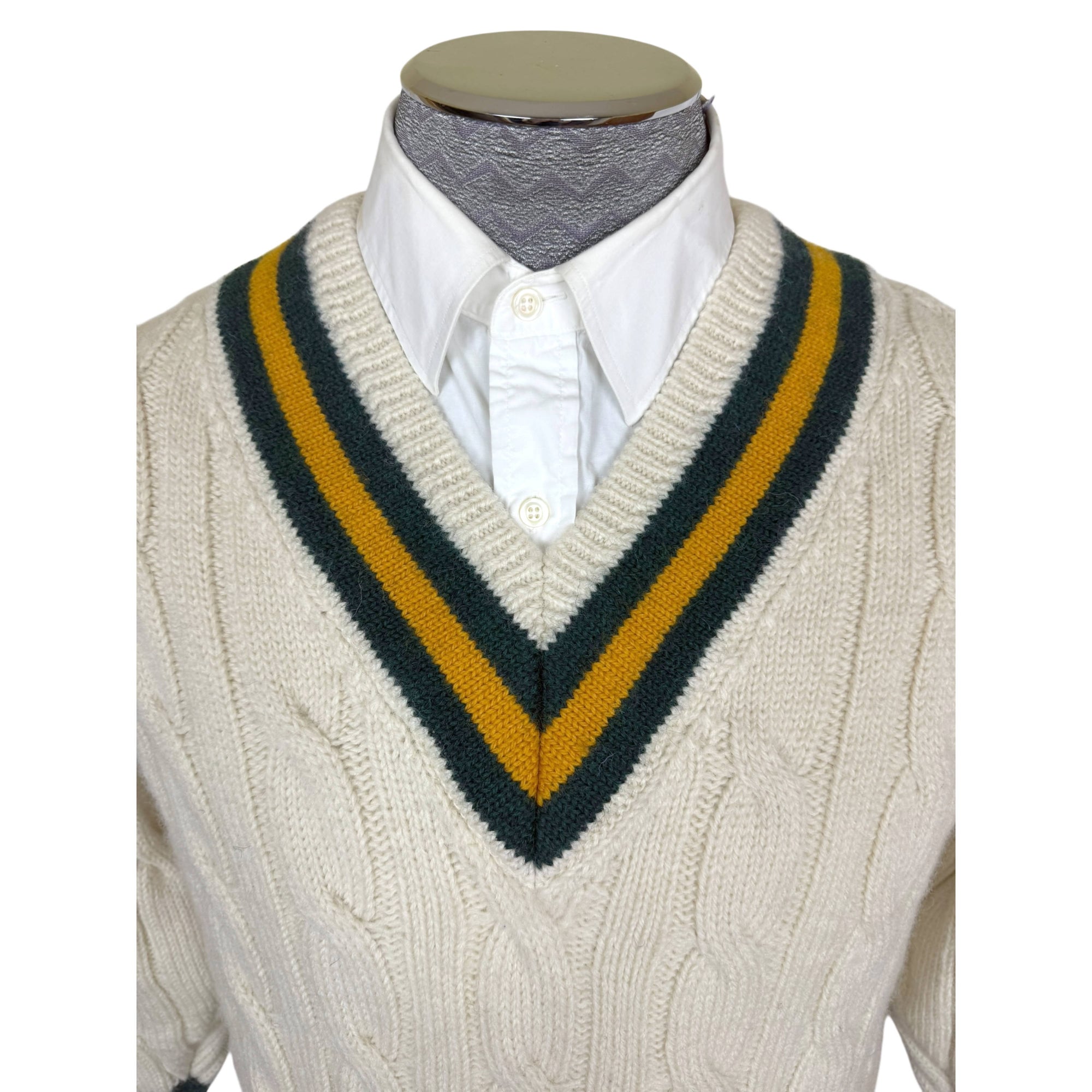 Vintage Cricket Sweater Merchant Fox England Cable Knit Wool Size S