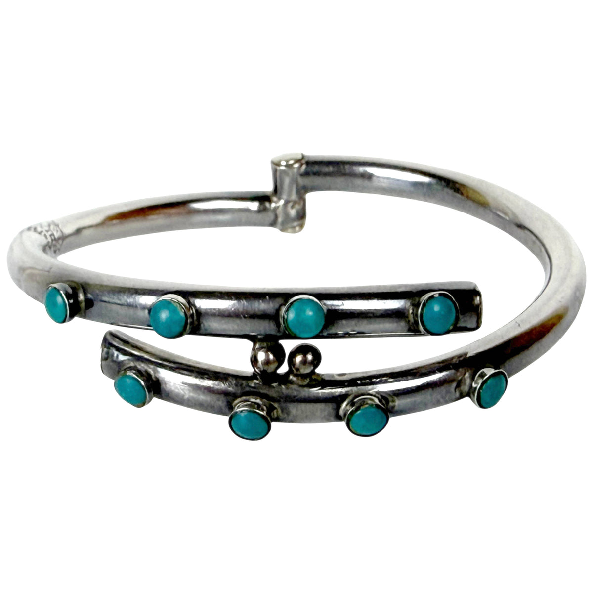 Vintage Mexican sterling silver turquoise hinged cuff bracelet Eagle 78