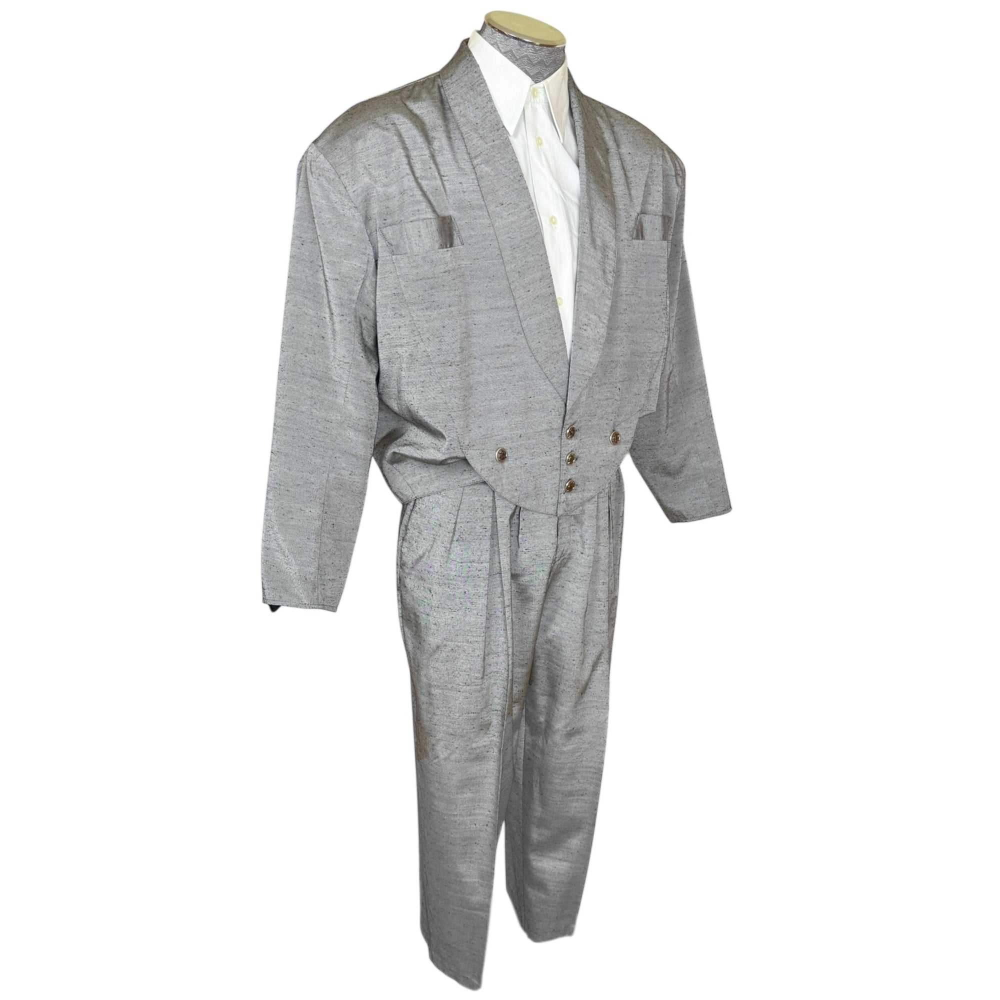 Vintage 1980s New Wave Suit Silver Grey Size Large