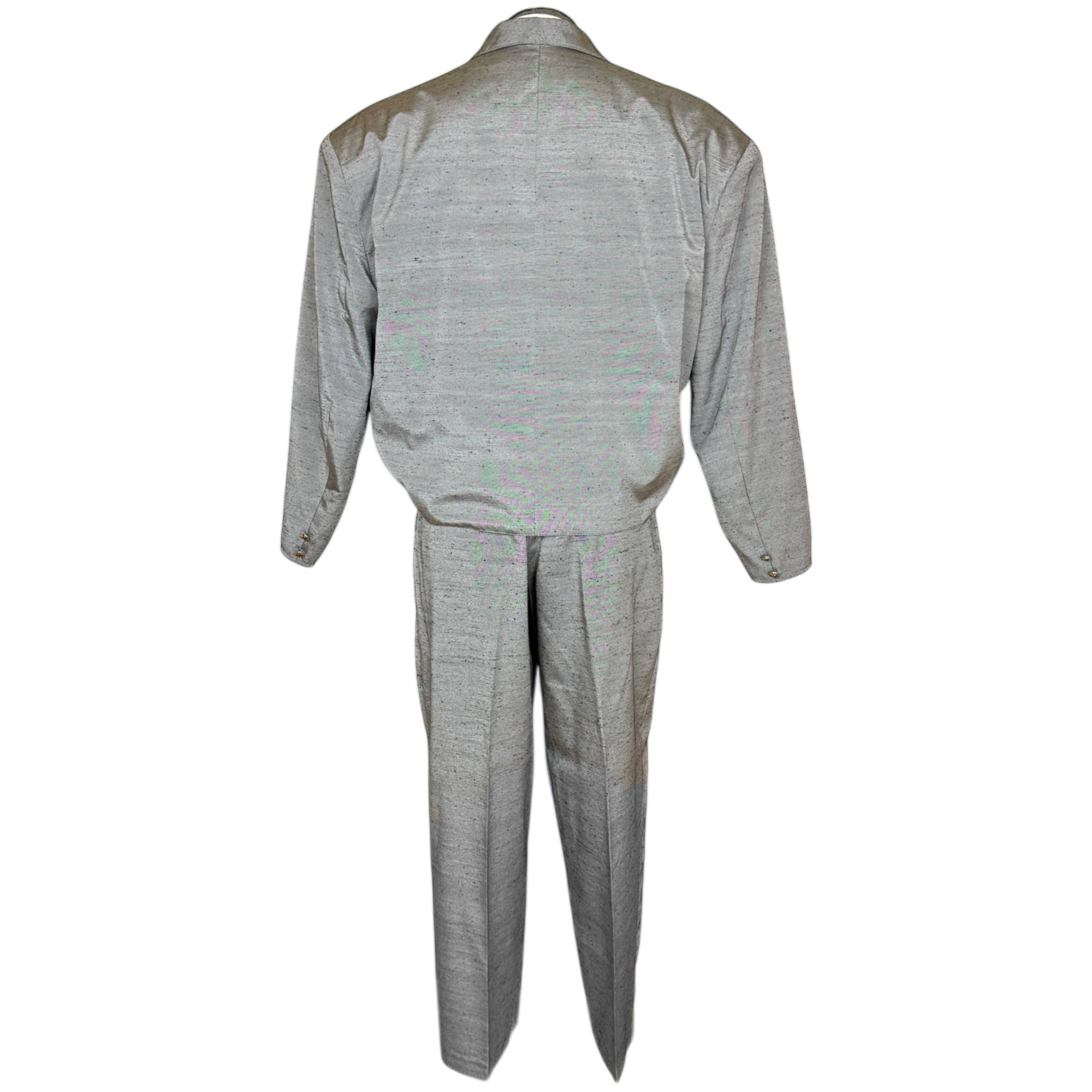 Vintage 1980s New Wave Suit Silver Grey Size Large