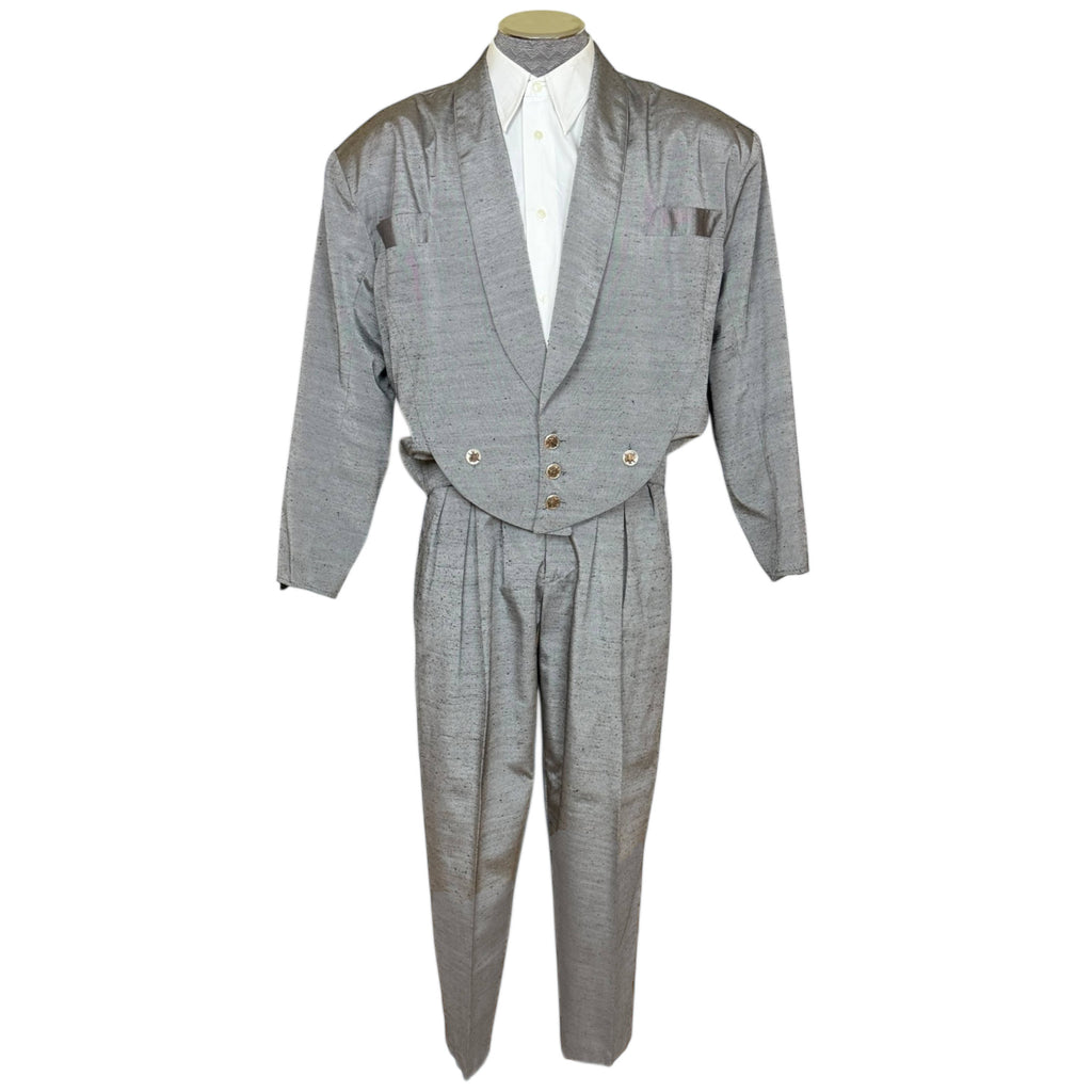 Vintage 1980s New Wave Suit Silver Grey Size Large