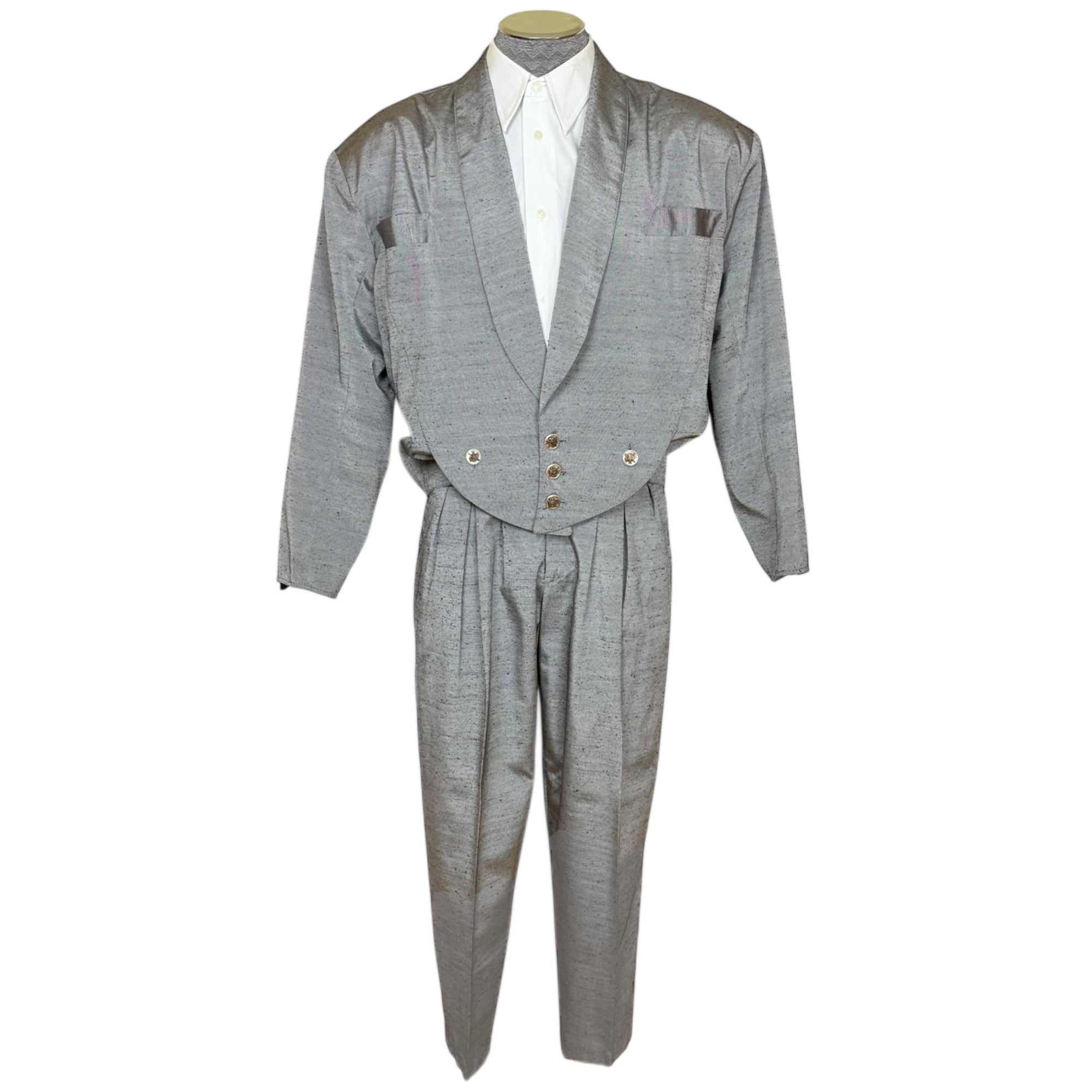 Vintage 1980s New Wave Suit Silver Grey Size Large