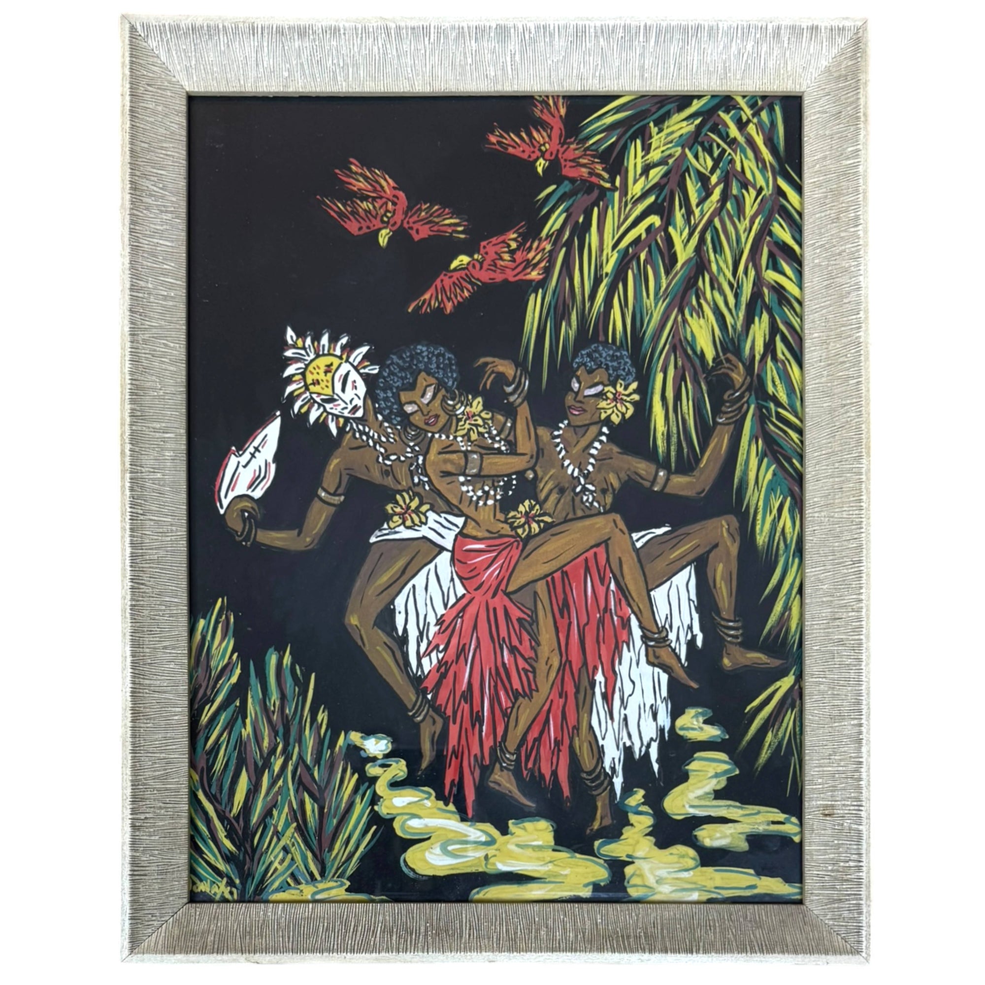 4 1950s Kitsch African Dancers Silkscreen Prints Signed Nona
