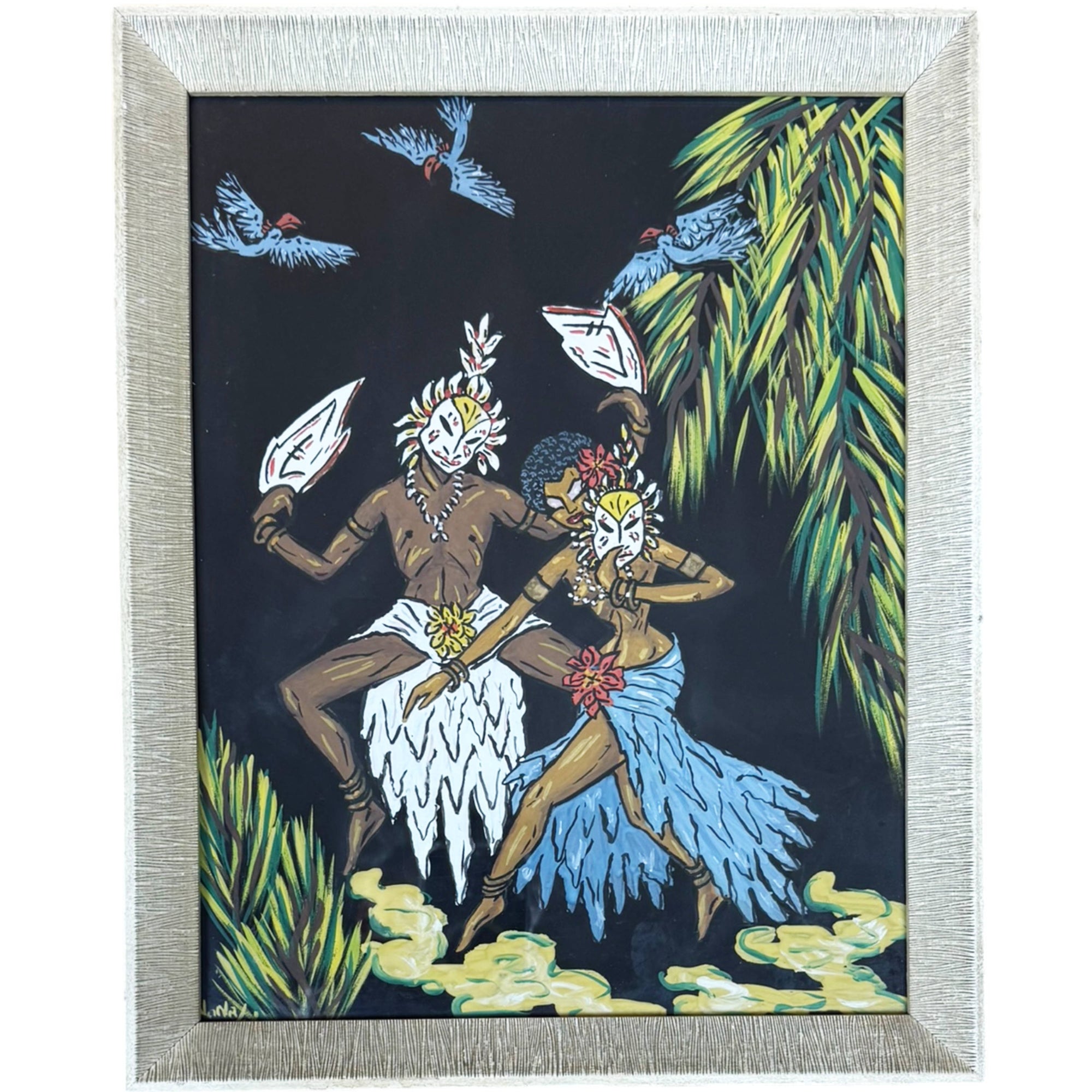 4 1950s Kitsch African Dancers Silkscreen Prints Signed Nona
