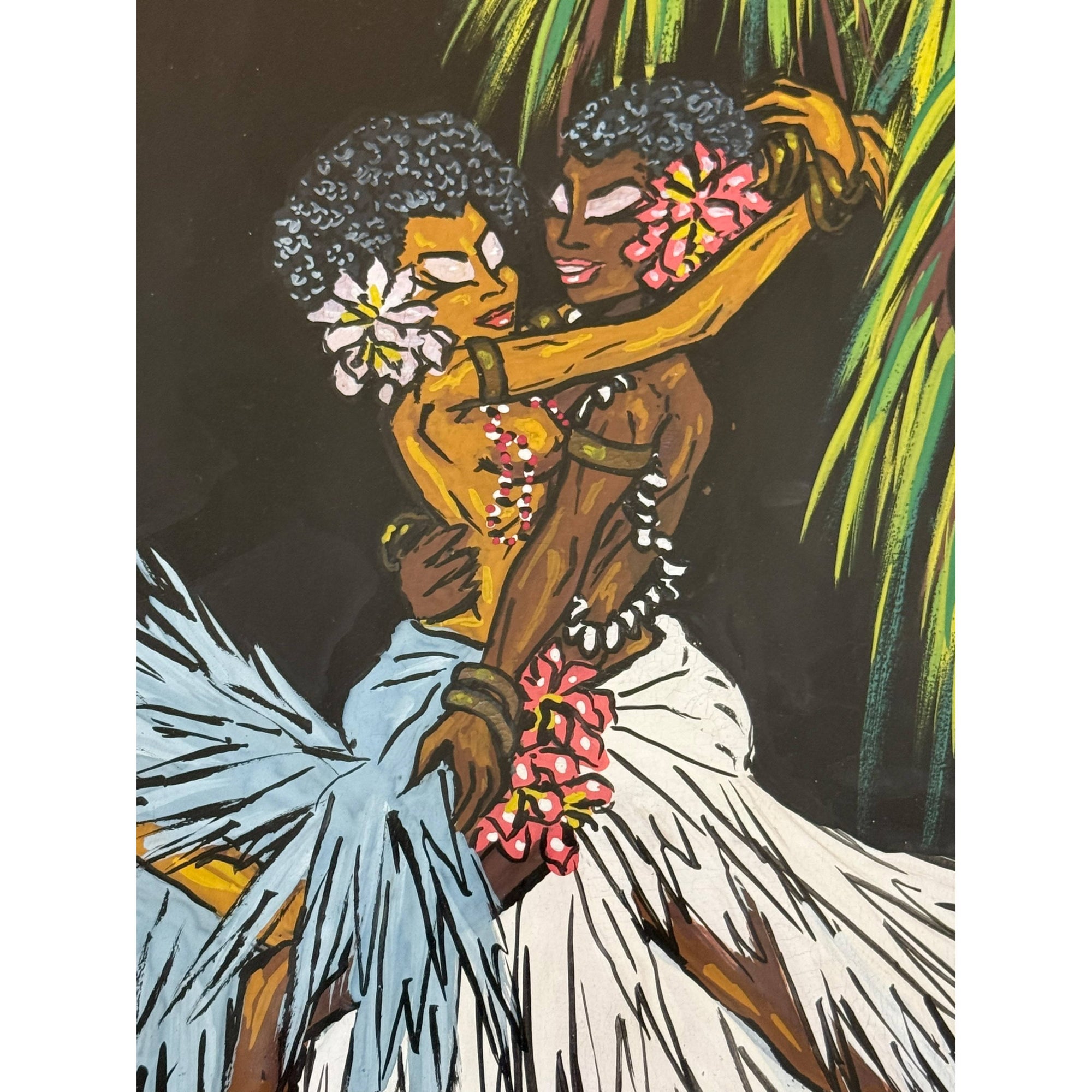 4 1950s Kitsch African Dancers Silkscreen Prints Signed Nona