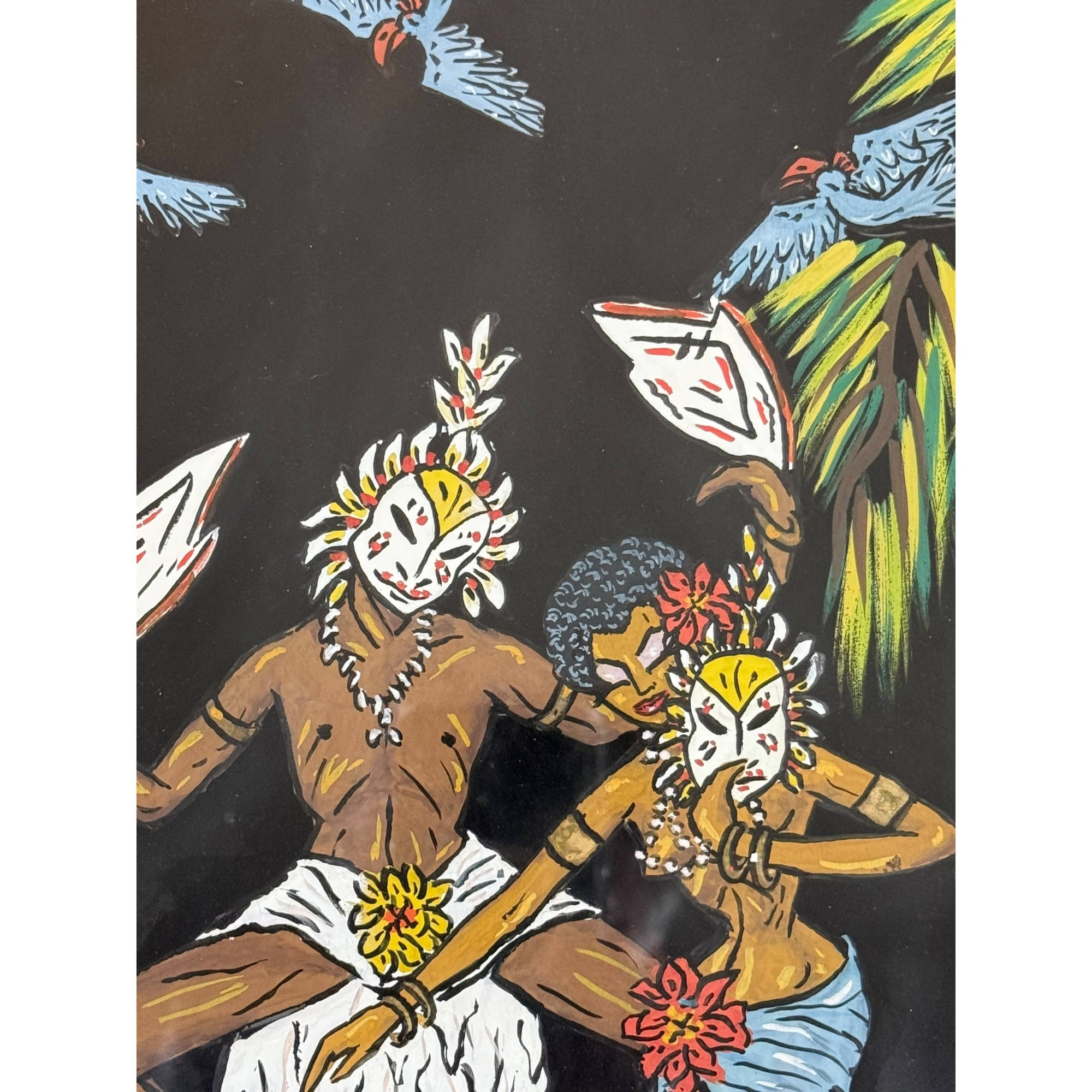 4 1950s Kitsch African Dancers Silkscreen Prints Signed Nona