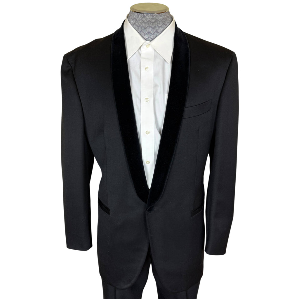 Vintage 1990s Millemiglia Italian Dinner Jacket Black Wool w Velvet Shawl Collar
