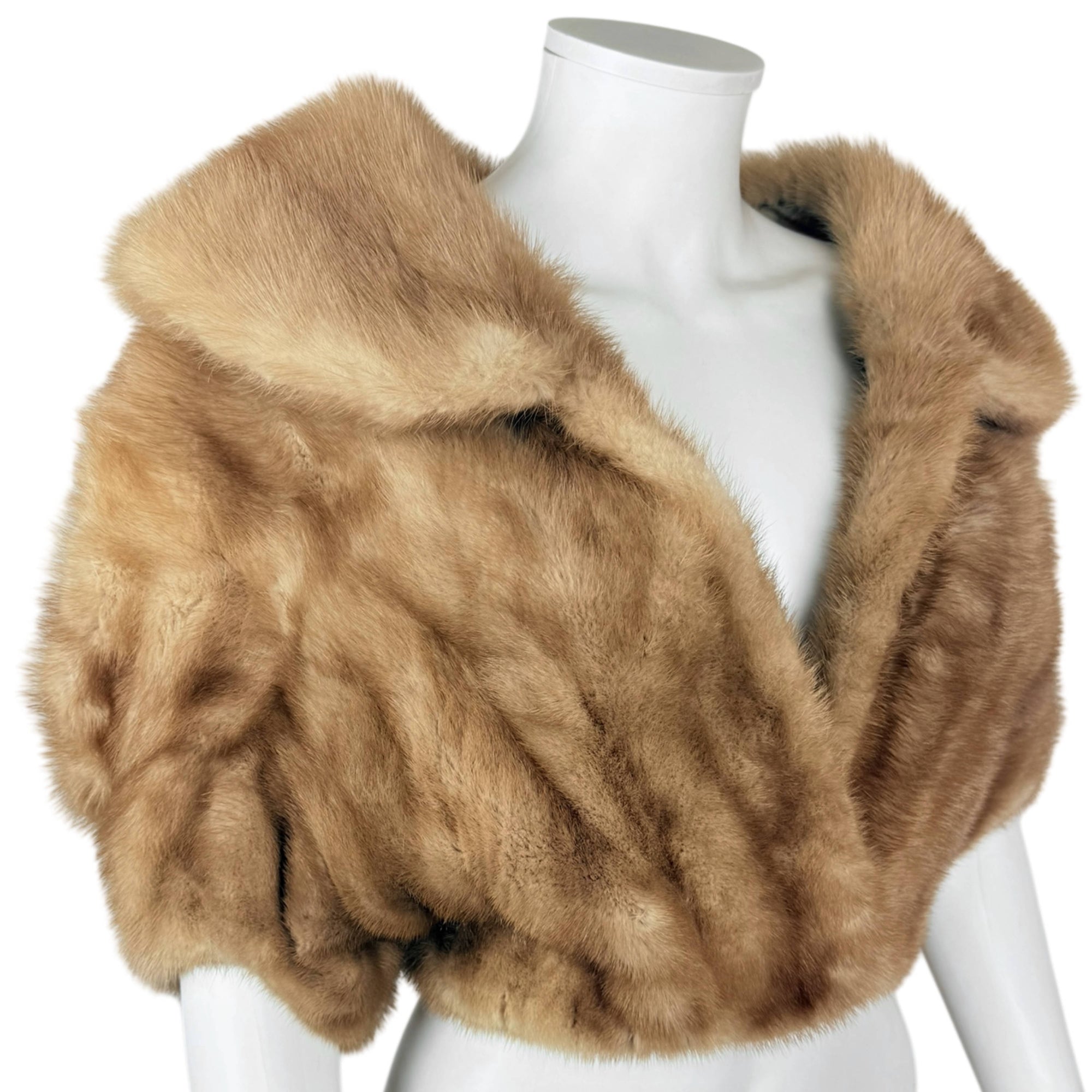Vintage 1950s Mink Fur Capelet Shrug with Shawl Collar