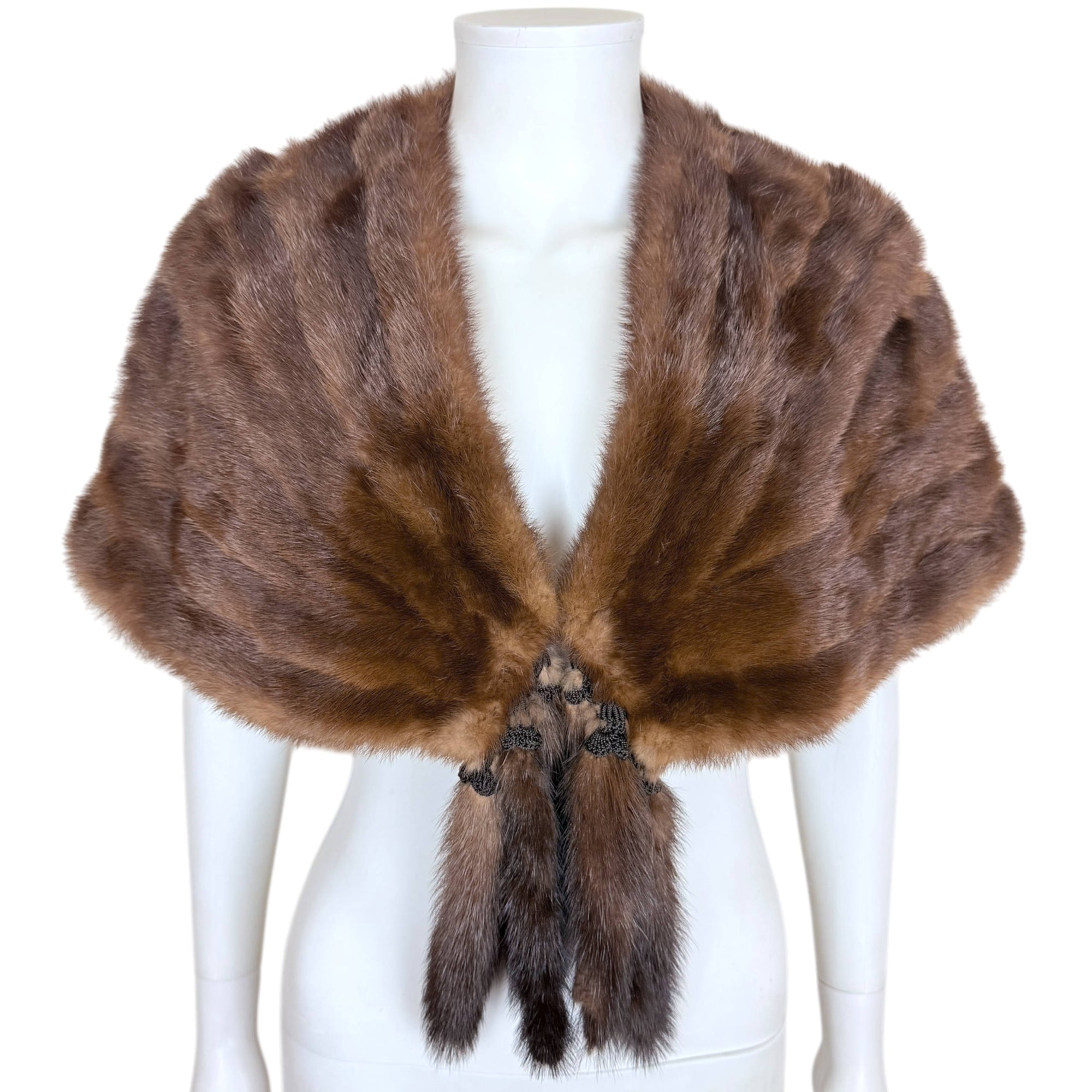 Vintage 1940s Mink Fur Stole with Decorative Tails