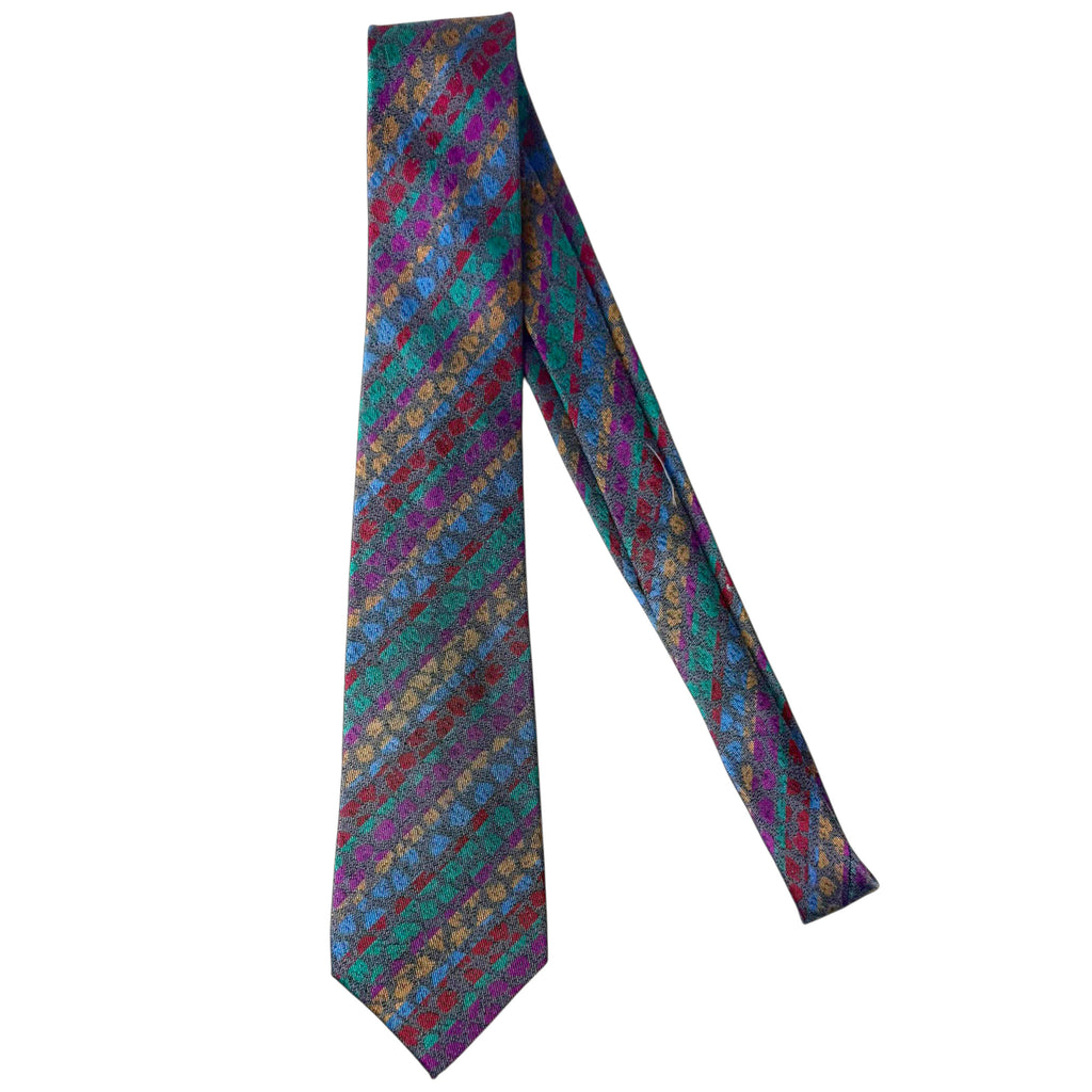 Vintage Missoni Silk Necktie Made in Spain Multicolour Geometric Woven Designer Tie