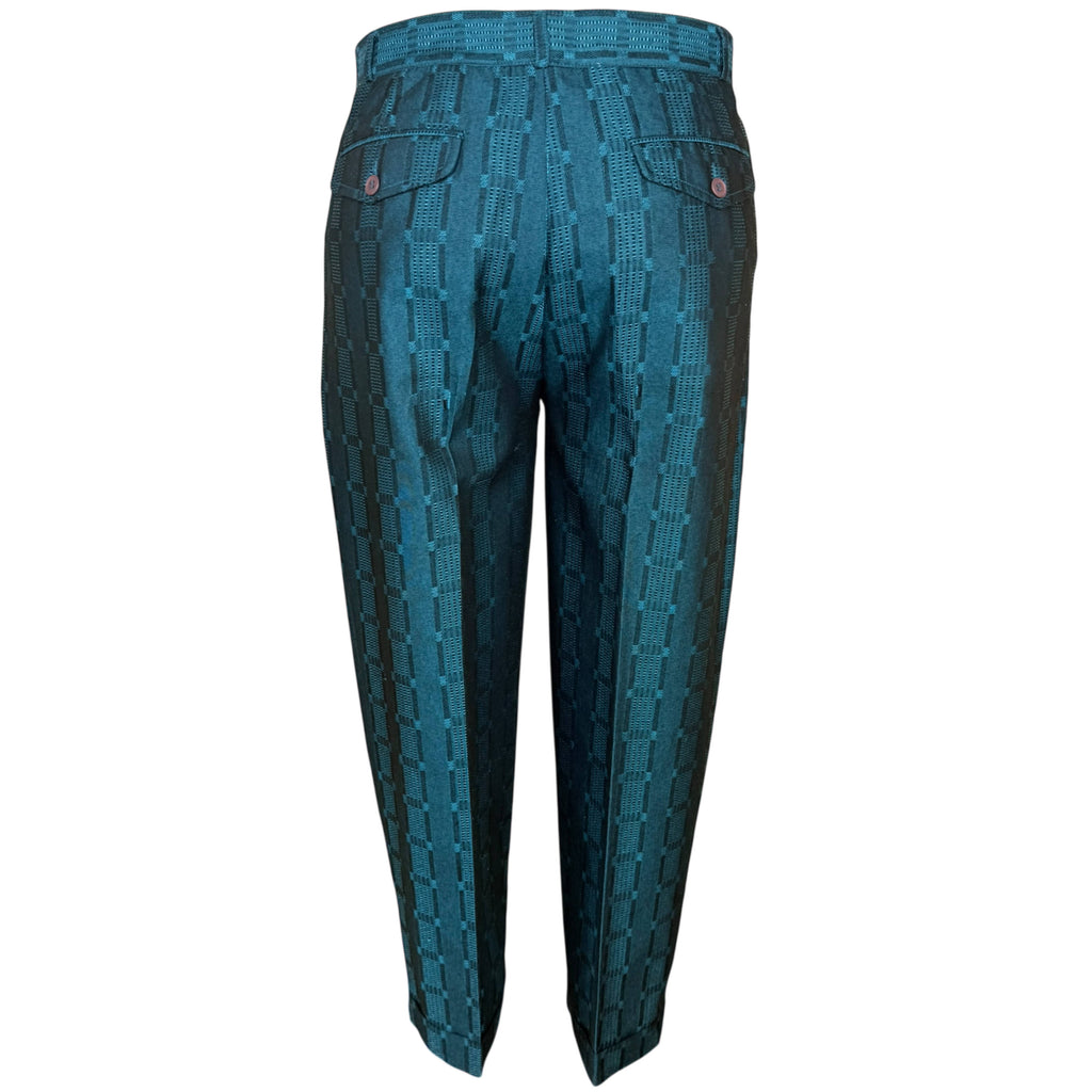 Vintage 1980s New Wave Suit Shiny Teal Jacquard Size M 33" Waist