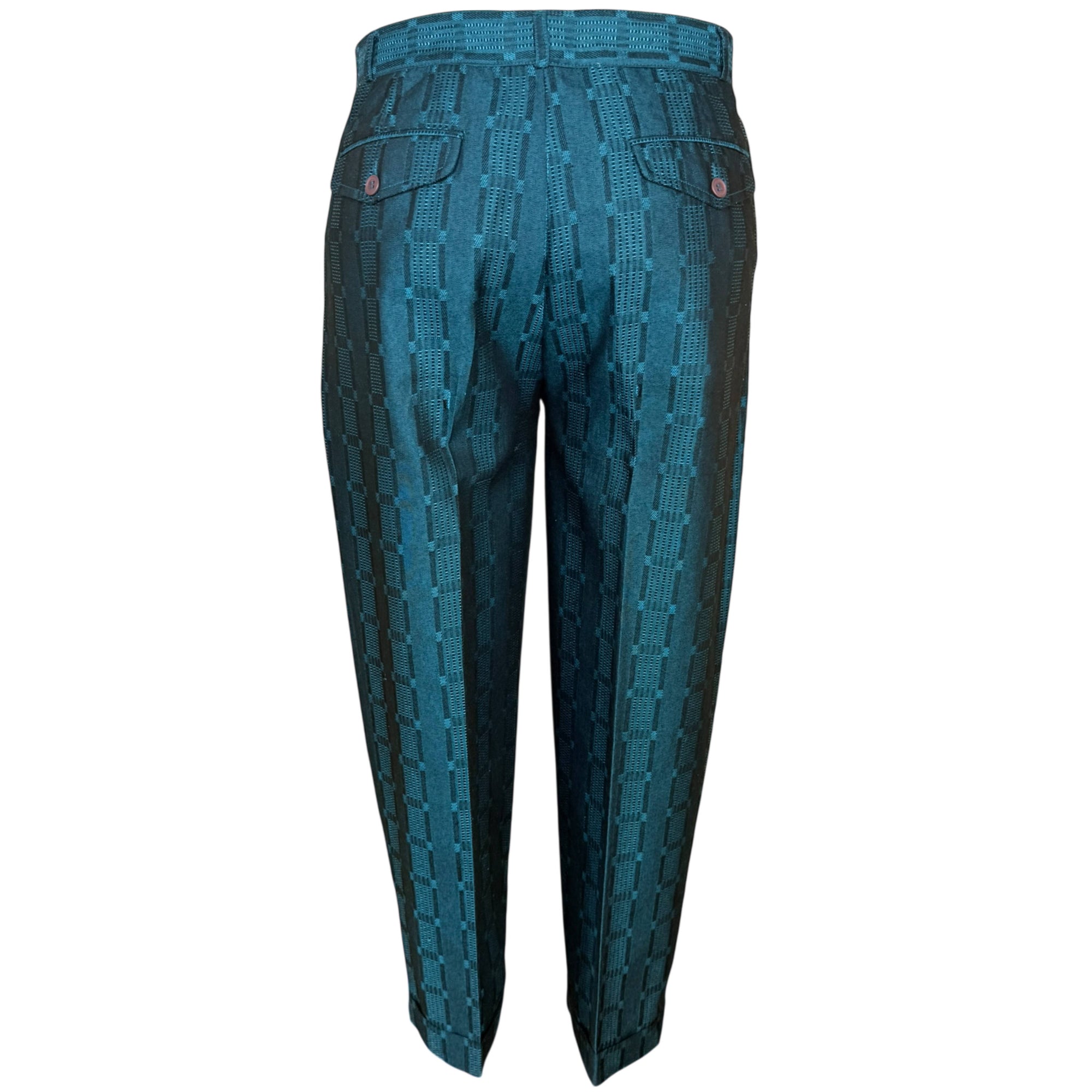 Vintage 1980s New Wave Suit Shiny Teal Jacquard Size M 33" Waist