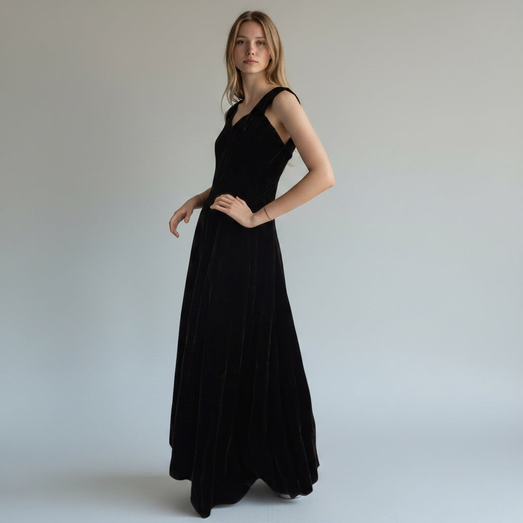 AI Model wearing Molyneux evening gown