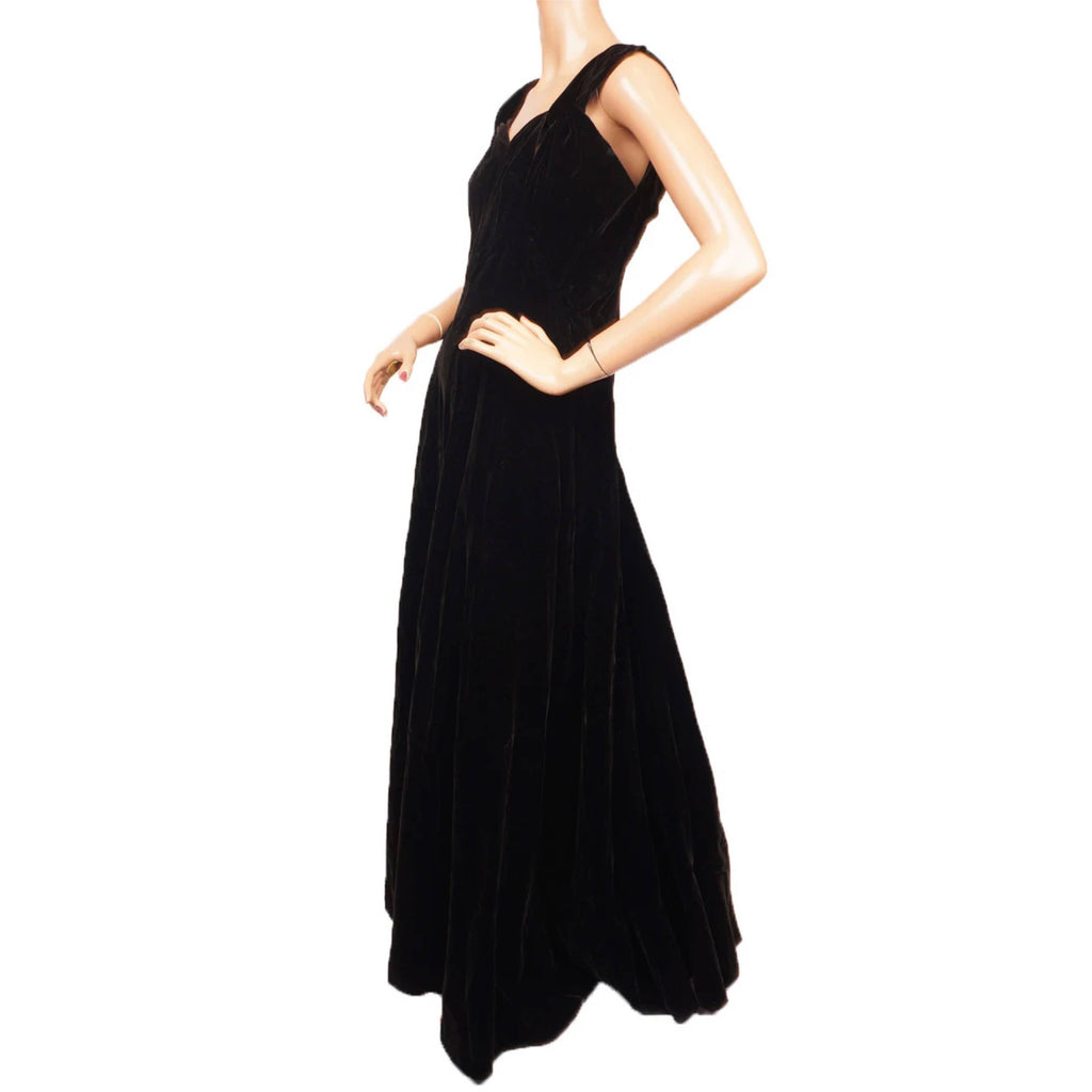 Vintage Molyneux Black Velvet Evening Gown 1930s Dress