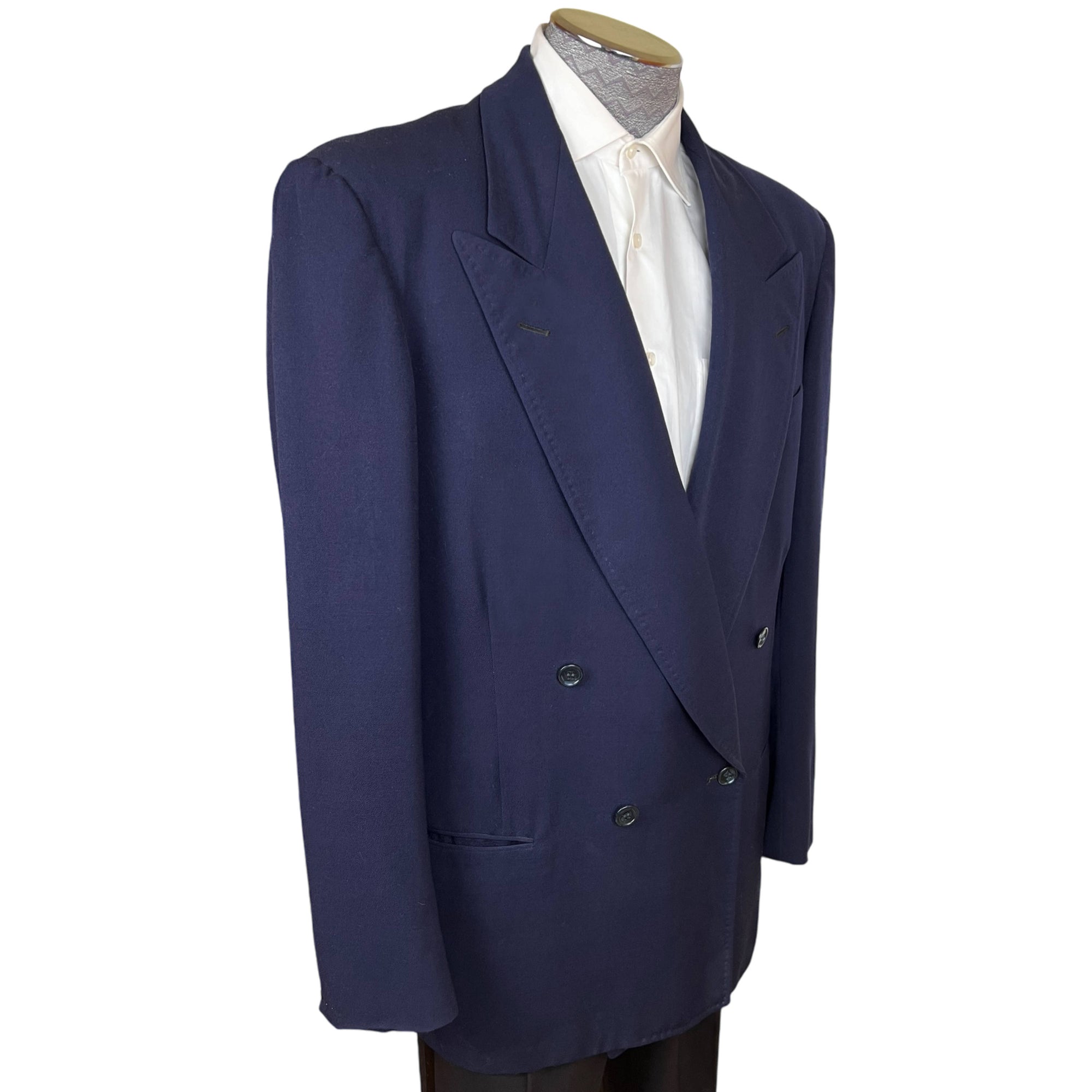 Vintage 1940s Mens Suit Jacket Blue Wool Worsted Tailored