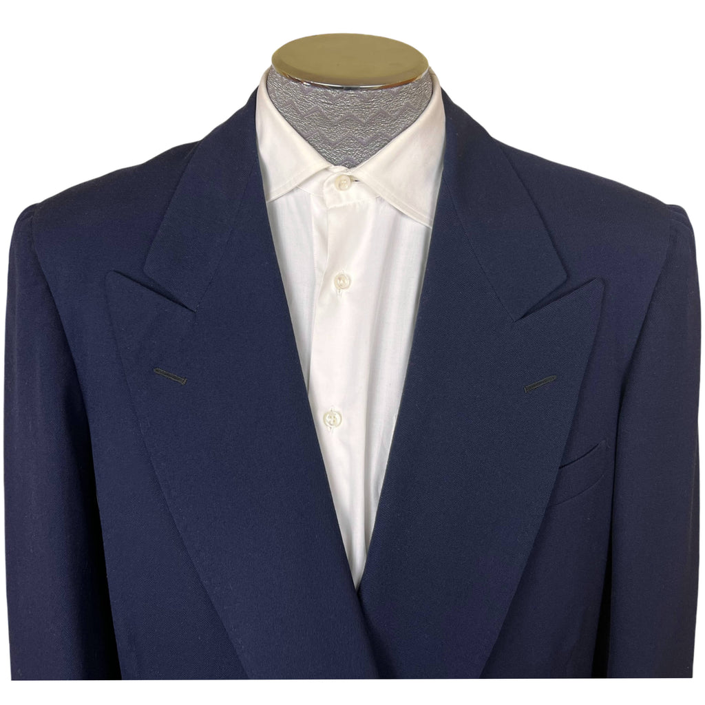 Vintage 1940s Mens Suit Jacket Blue Wool Worsted Tailored