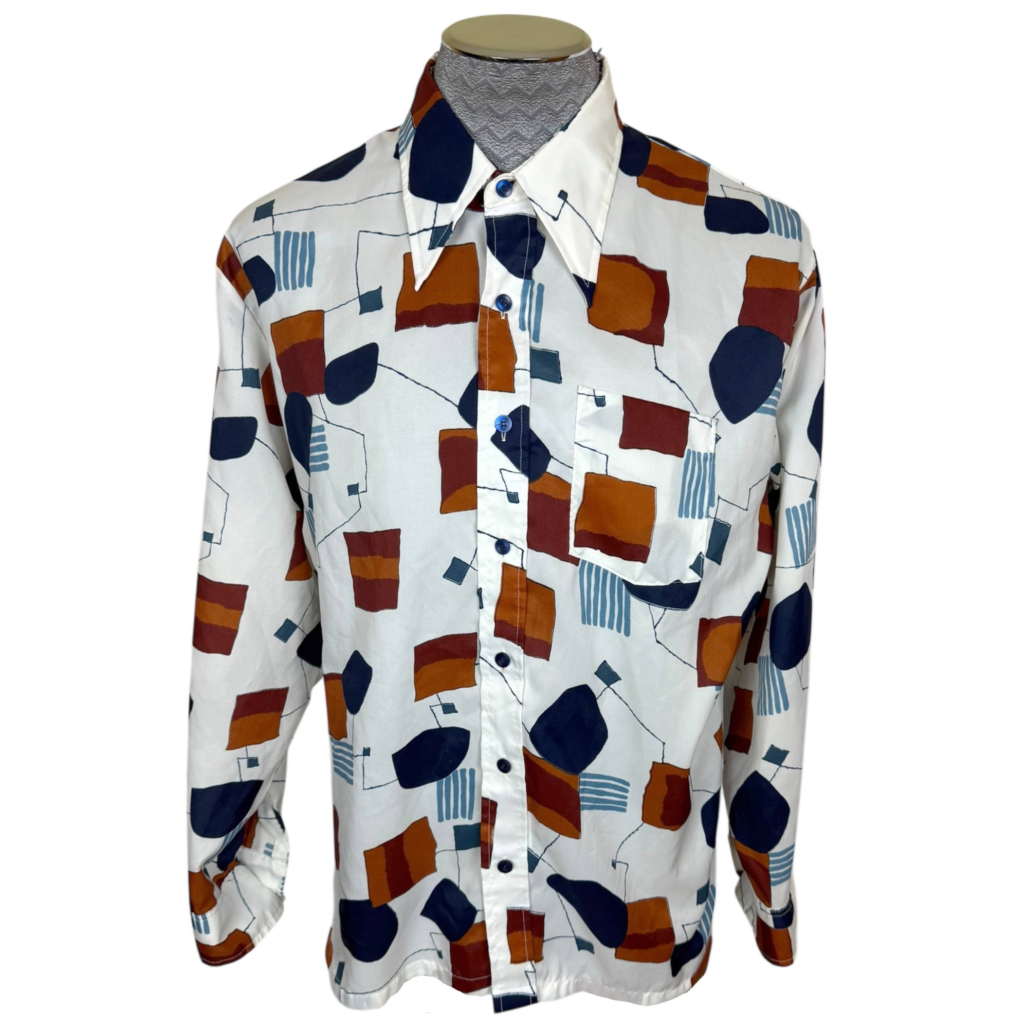 Vintage 1970s Disco Shirt Abstract Geometric Pattern Montgomery Ward Size XL