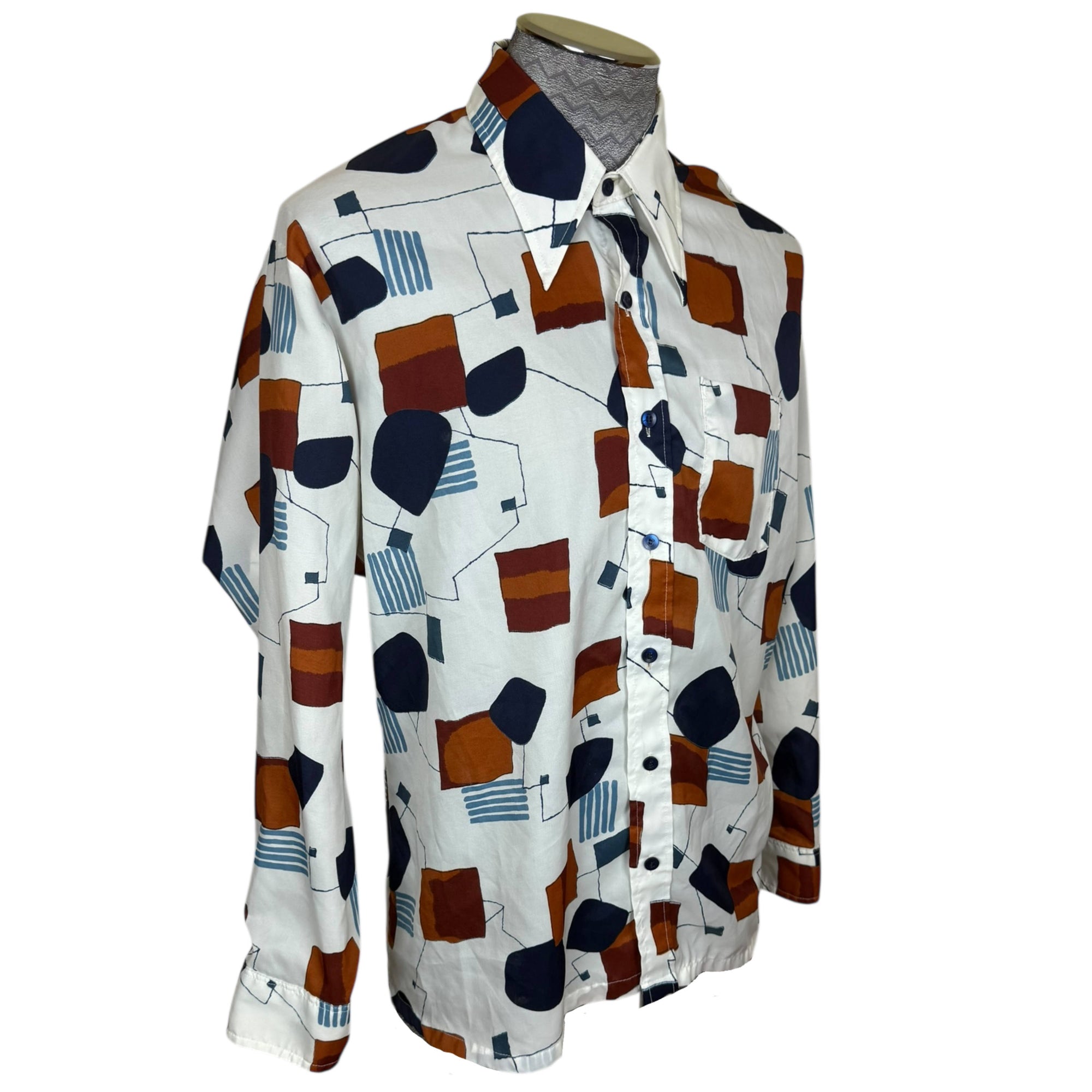 Vintage 1970s Disco Shirt Abstract Geometric Pattern Montgomery Ward Size XL
