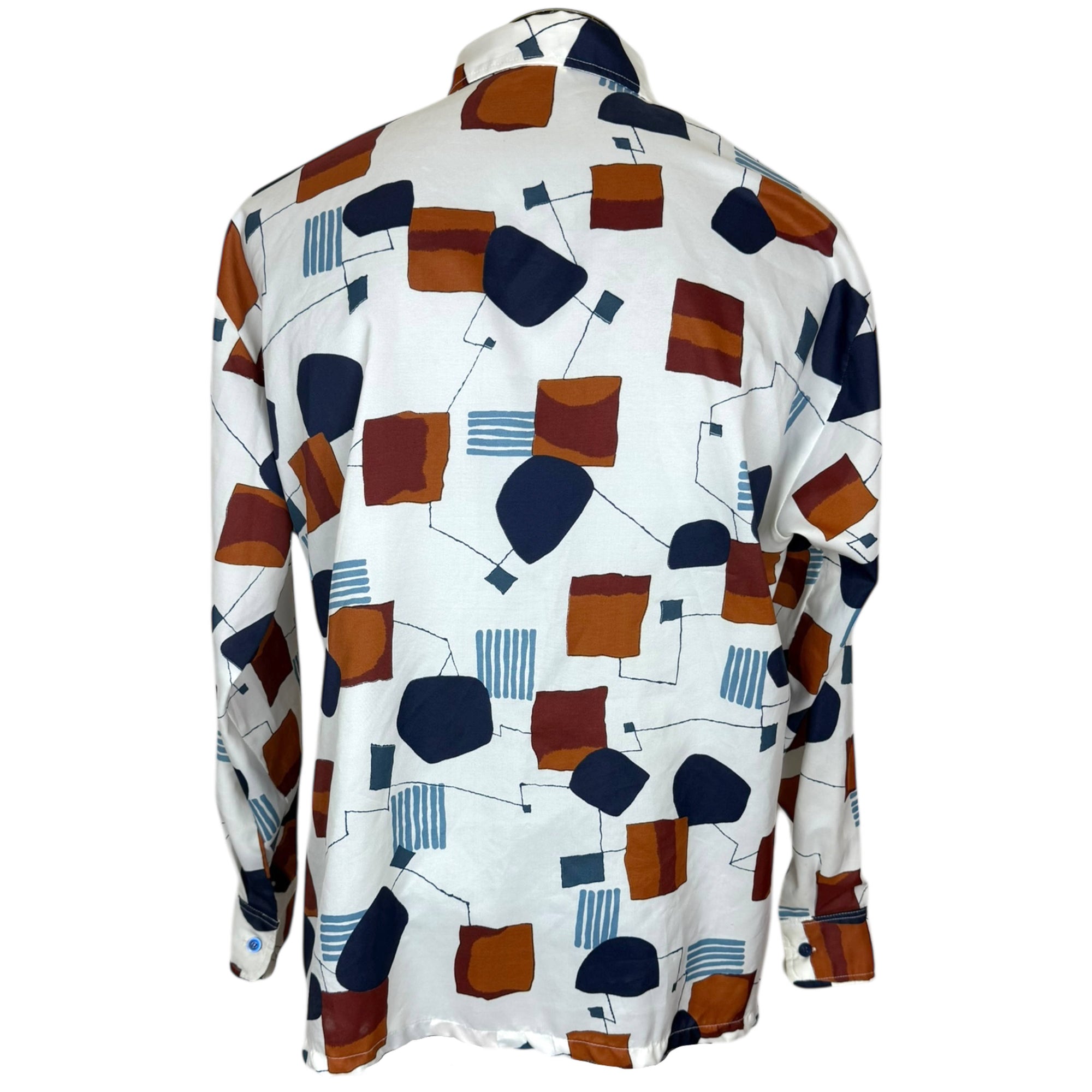 Vintage 1970s Disco Shirt Abstract Geometric Pattern Montgomery Ward Size XL