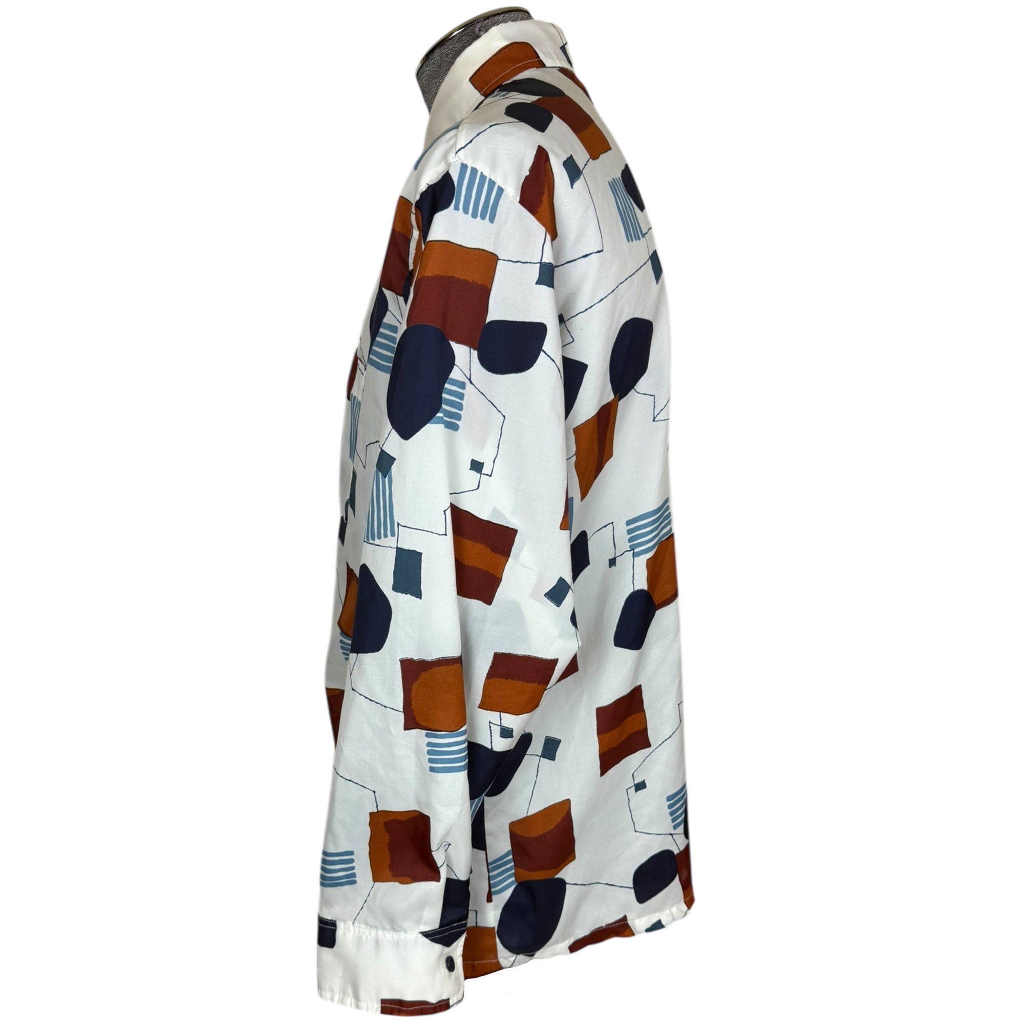 Vintage 1970s Disco Shirt Abstract Geometric Pattern Montgomery Ward Size XL