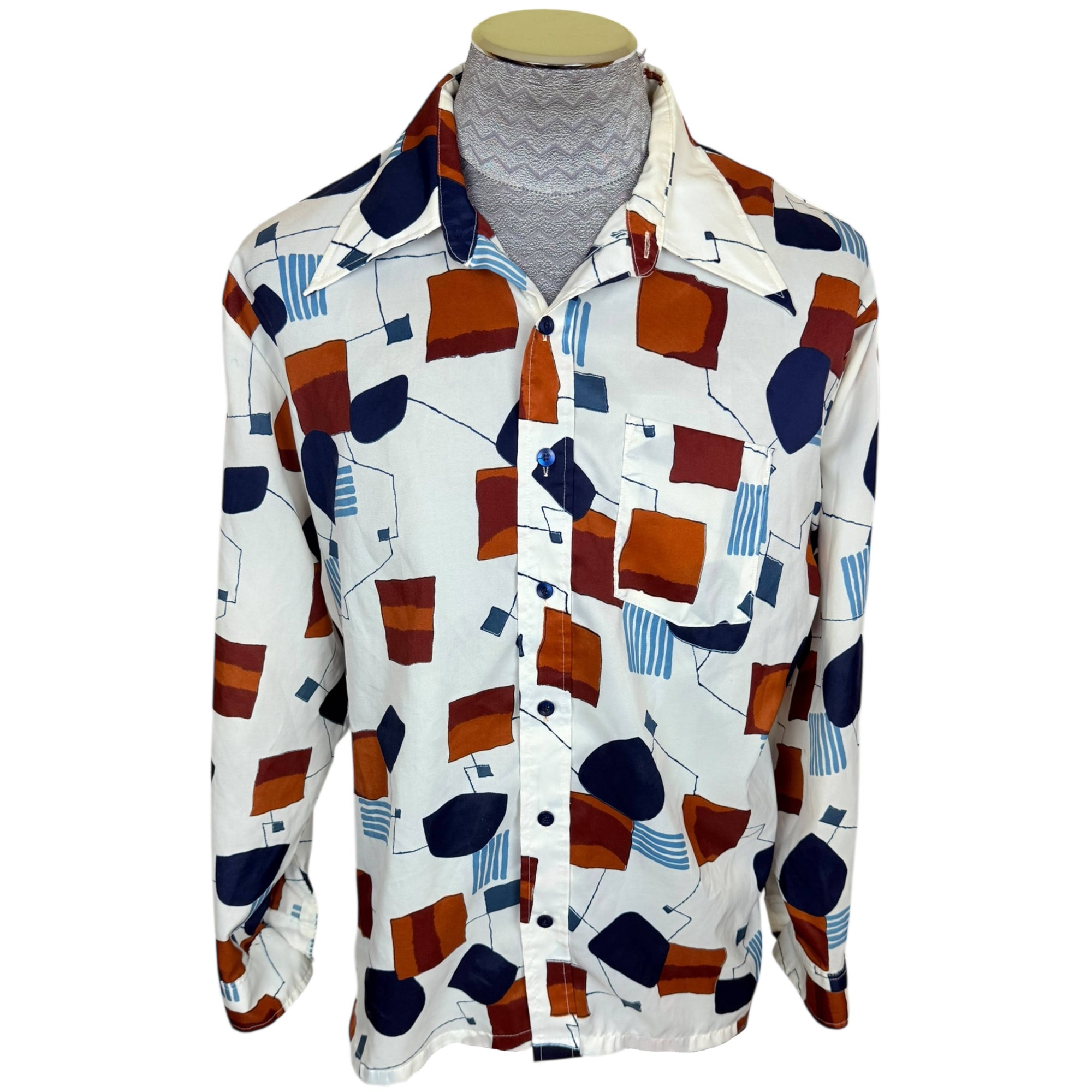 Vintage 1970s Disco Shirt Abstract Geometric Pattern Montgomery Ward Size XL