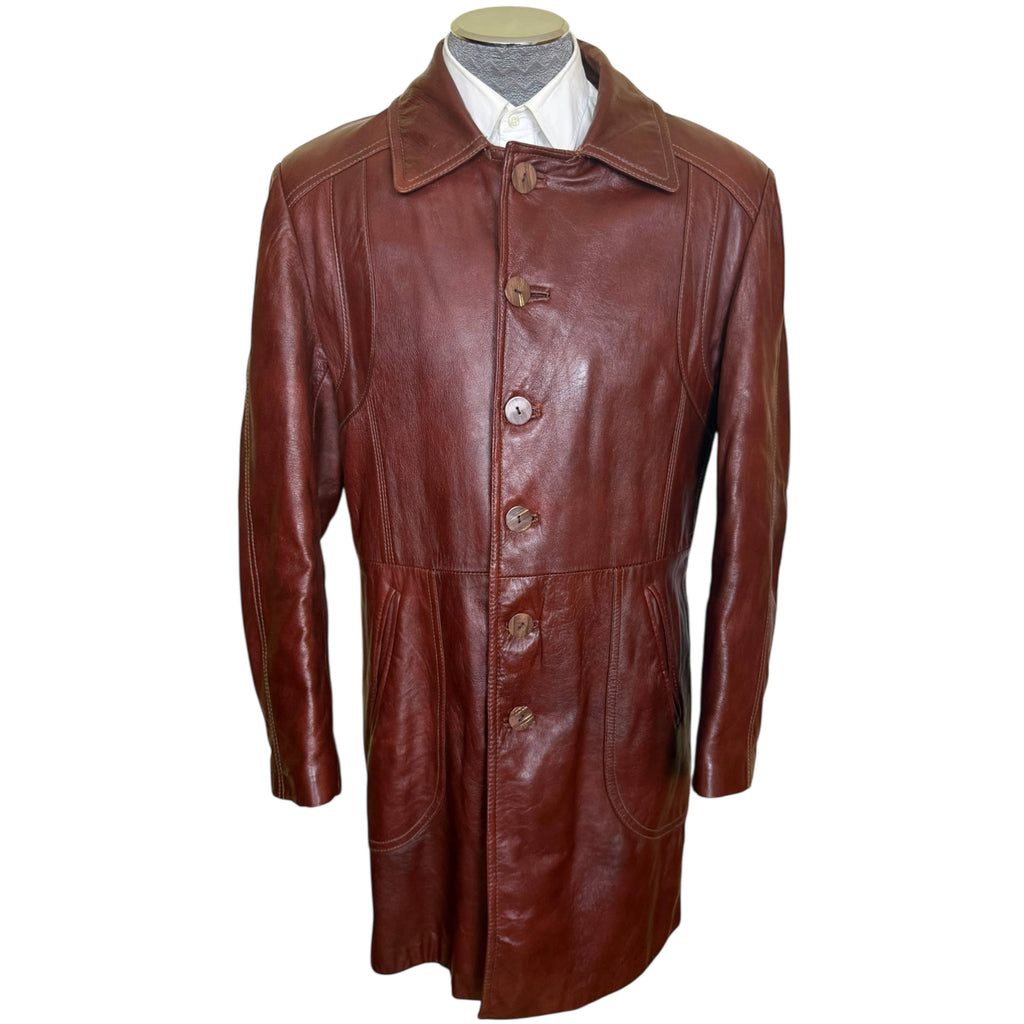 Vintage 60s 70s Leather Coat with Quilted Lining Men’s Size M L