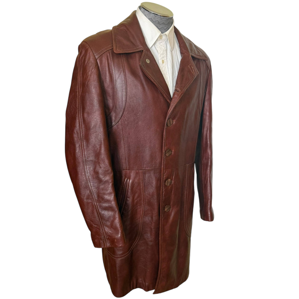 Vintage 60s 70s Leather Coat with Quilted Lining Men’s Size M L