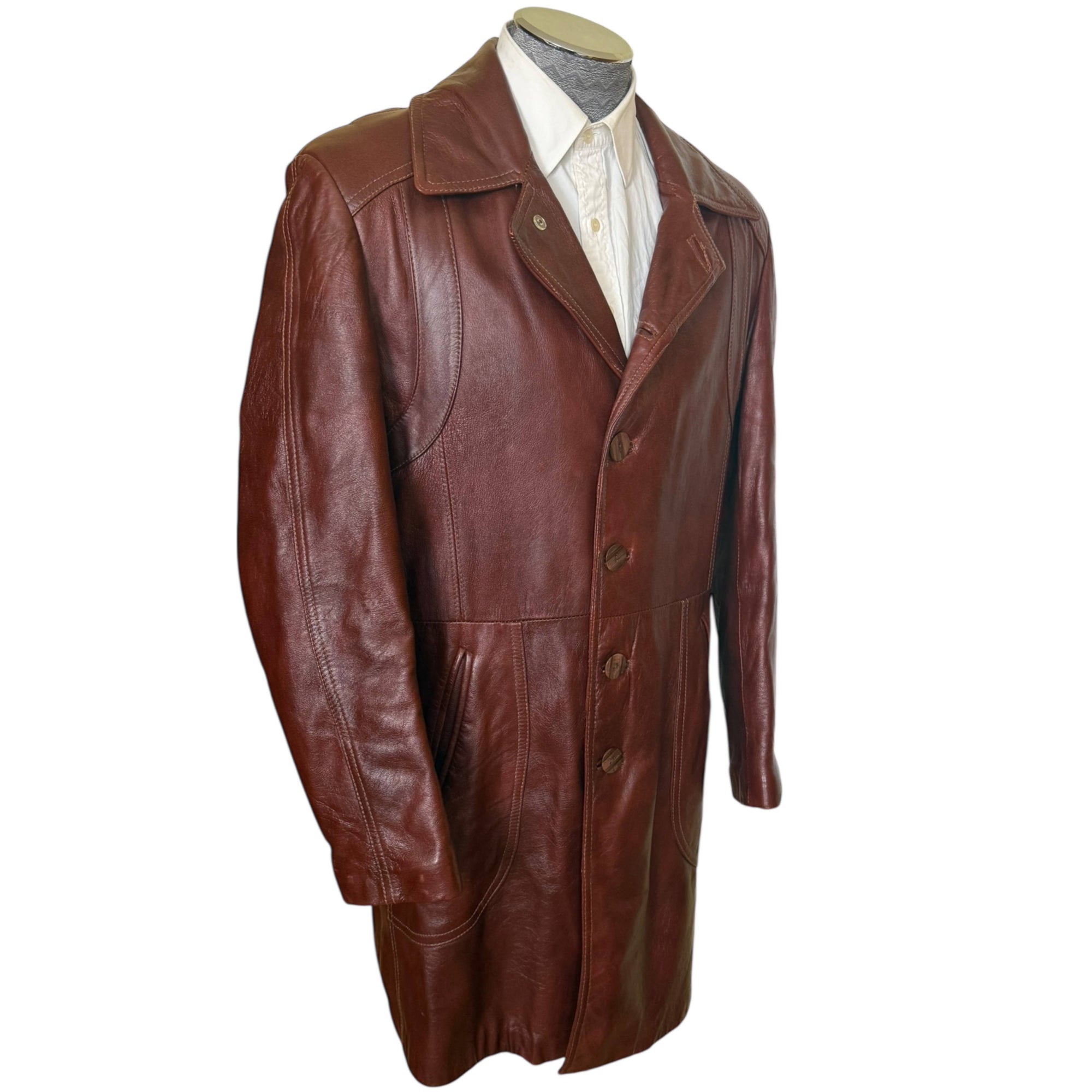 Vintage 60s 70s Leather Coat with Quilted Lining Men’s Size M L