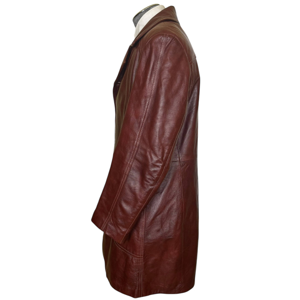 Vintage 60s 70s Leather Coat with Quilted Lining Men’s Size M L