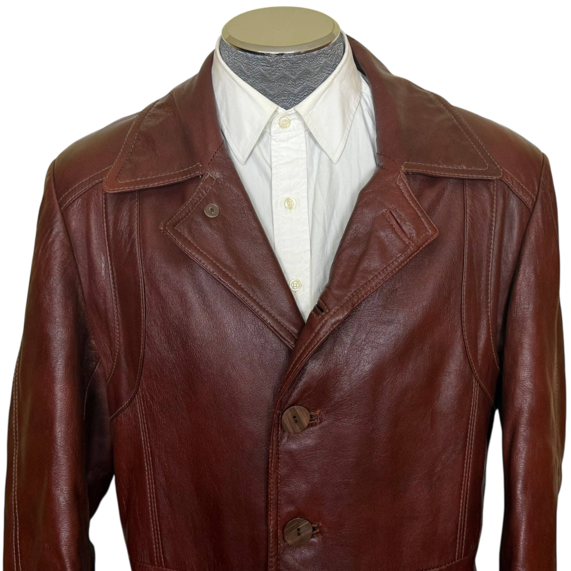 Vintage 60s 70s Leather Coat with Quilted Lining Men’s Size M L