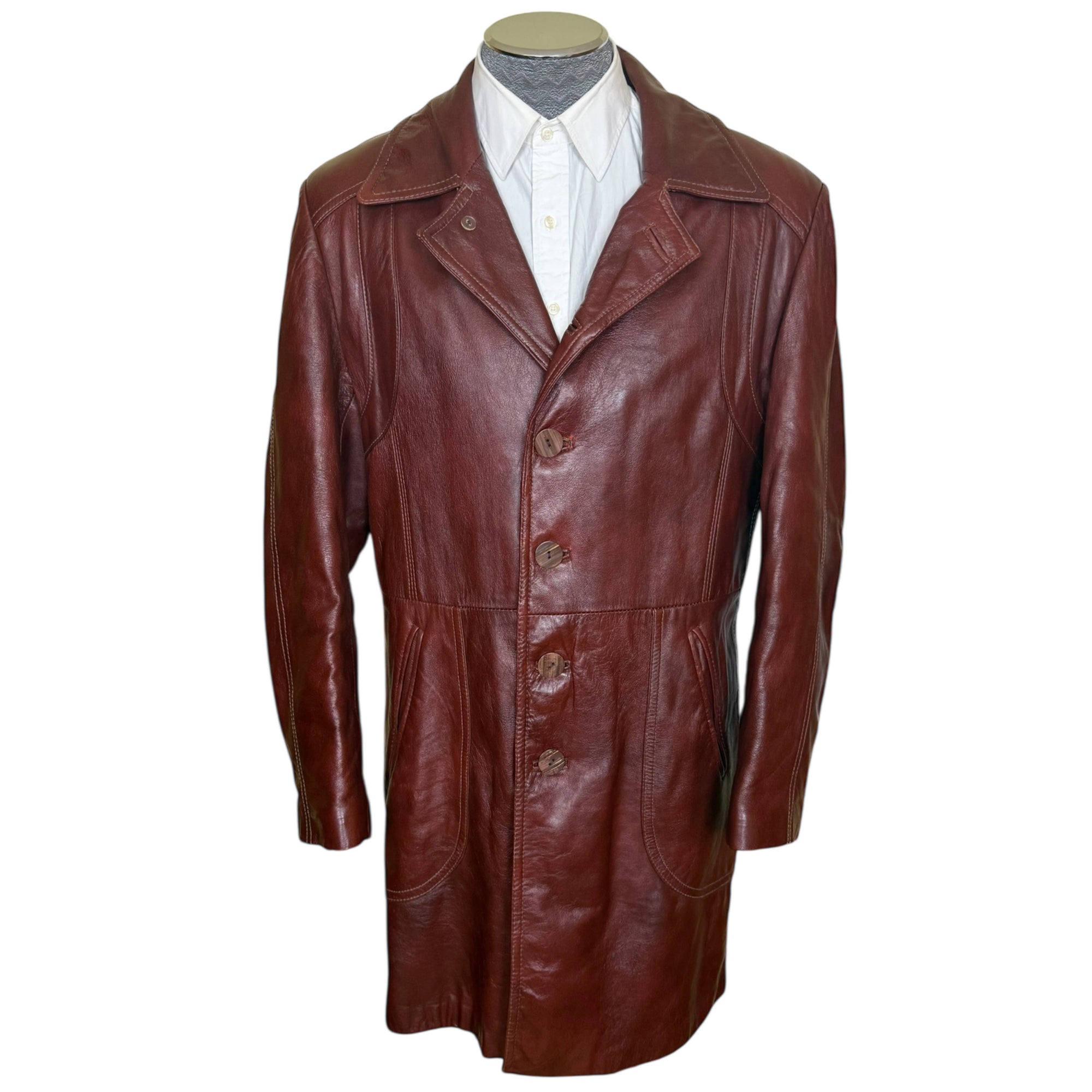 Vintage 60s 70s Leather Coat with Quilted Lining Men’s Size M L