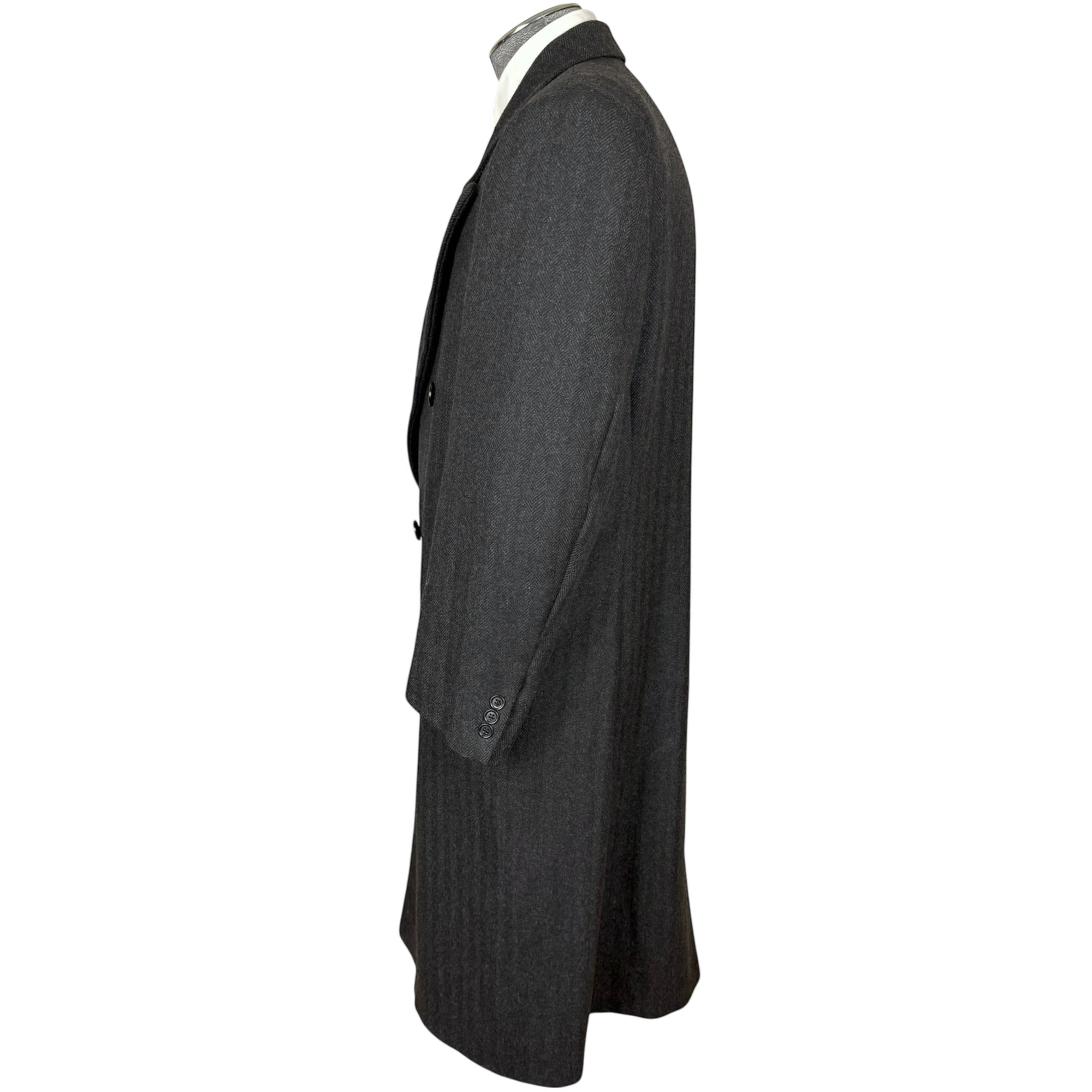 1980s Vintage Men’s Overcoat Wool Herringbone Size 40 Short