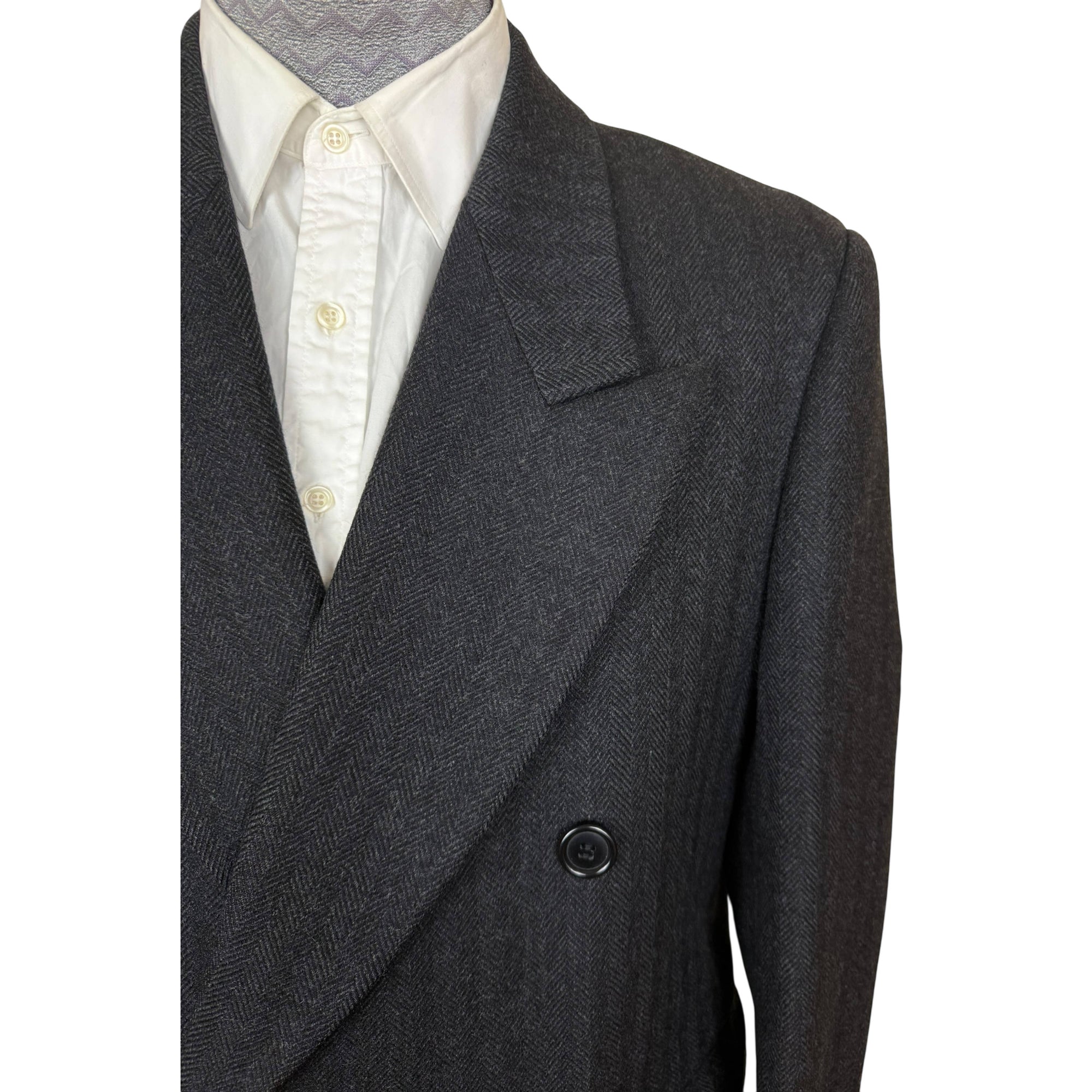 1980s Vintage Men’s Overcoat Wool Herringbone Size 40 Short